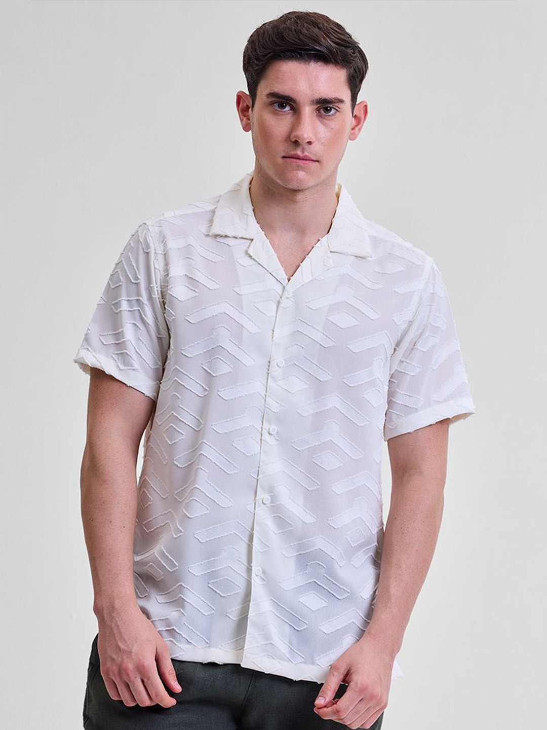 Snitch Geometric Polyester Long Sleeves Slim Fit Shirt