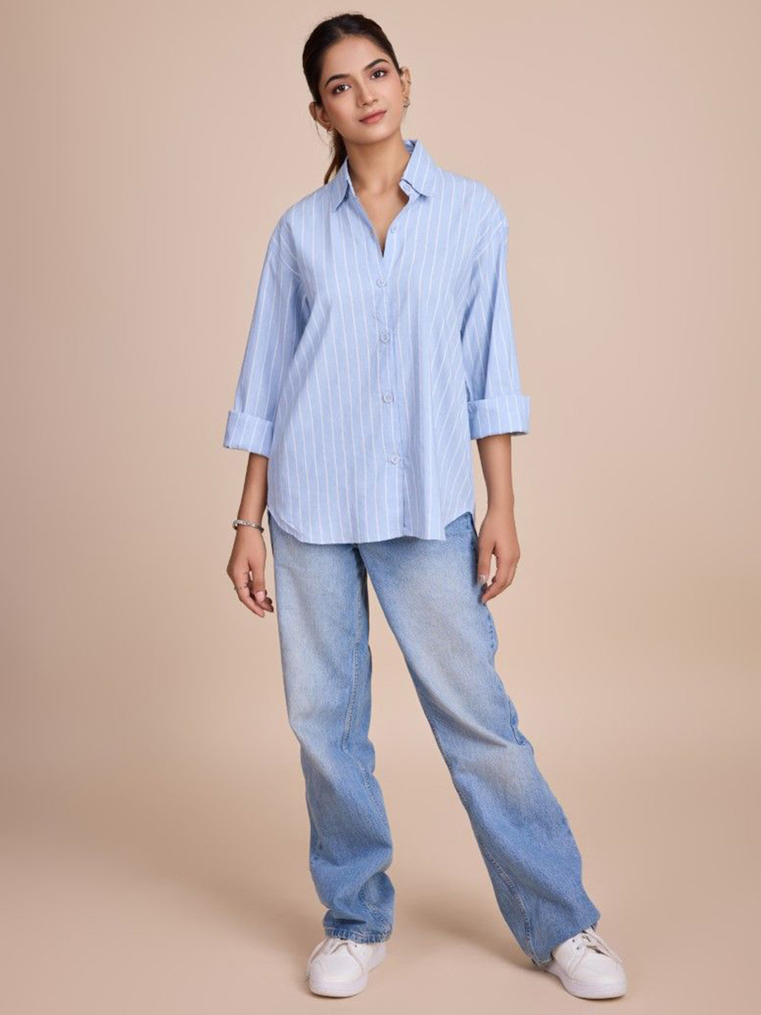 HOUSE OF MIRA Women Classic Opaque Striped Casual Oversized Shirt