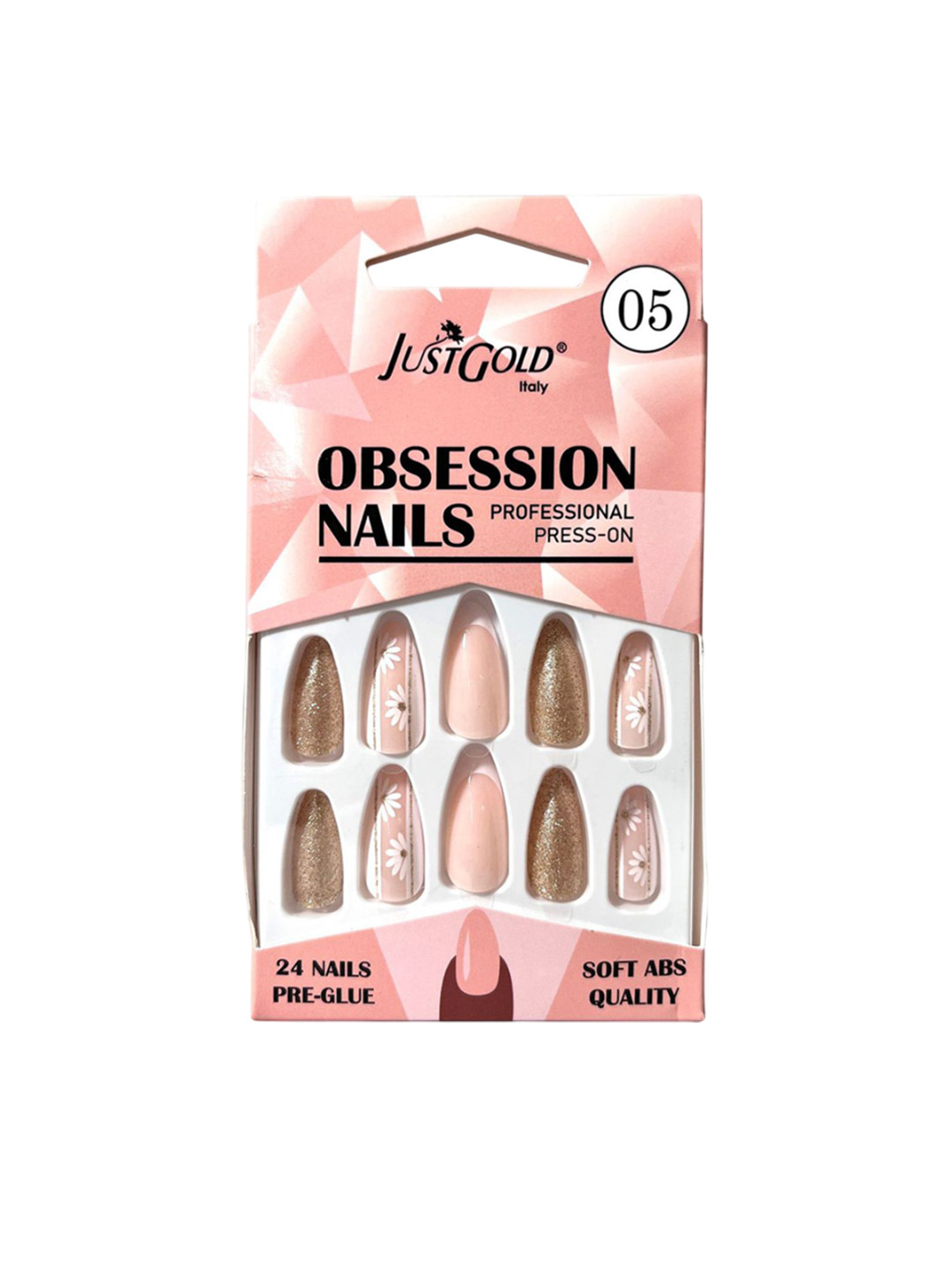 JUSTGOLD Professional Obsession Set Of 24 Press On Pre Glued Waterproof Nails - Shade 05