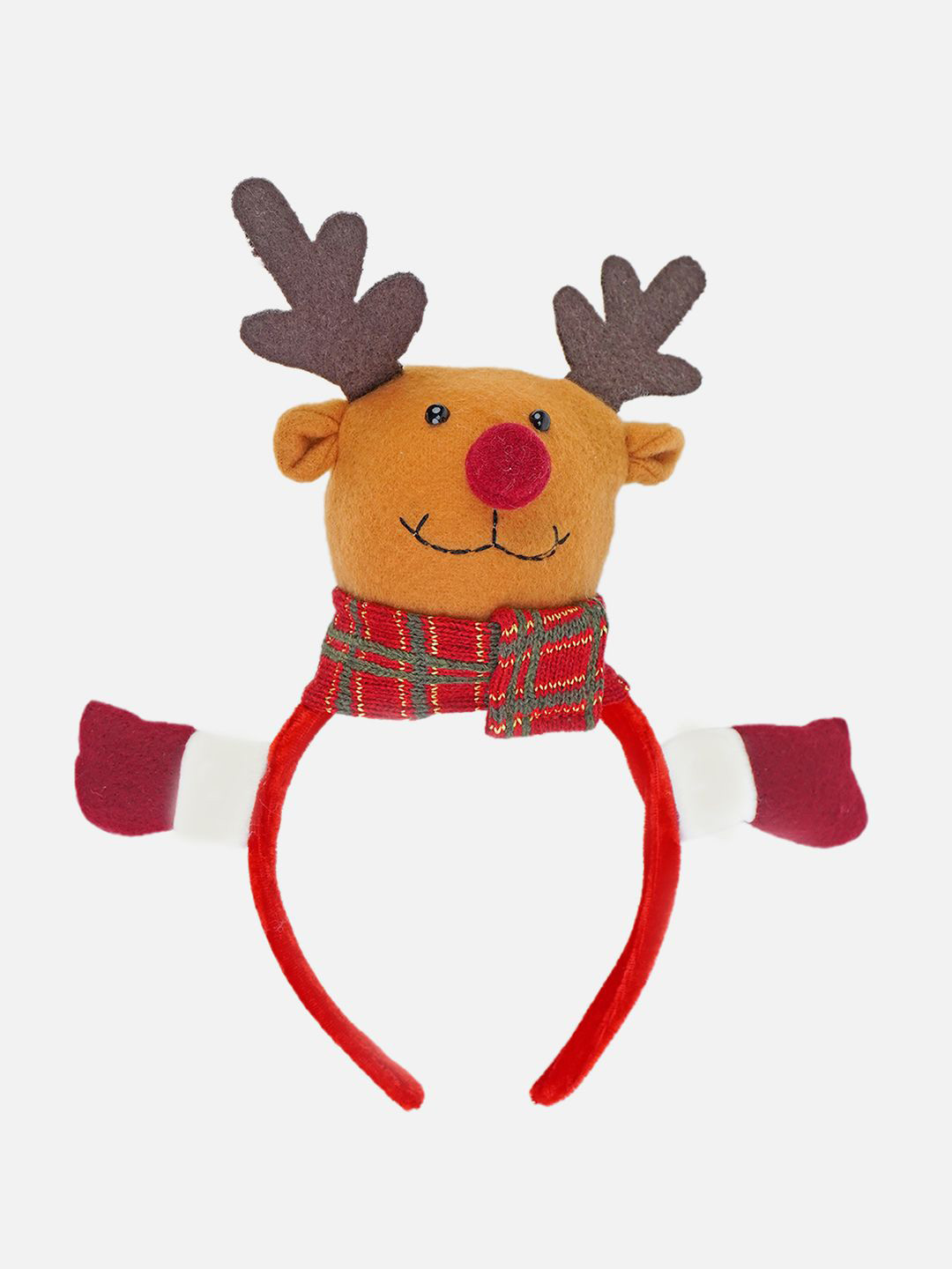 Little Surprise Box LLP Unisex Red & Brown Textured 3d Rudolf Reindeer Hairband