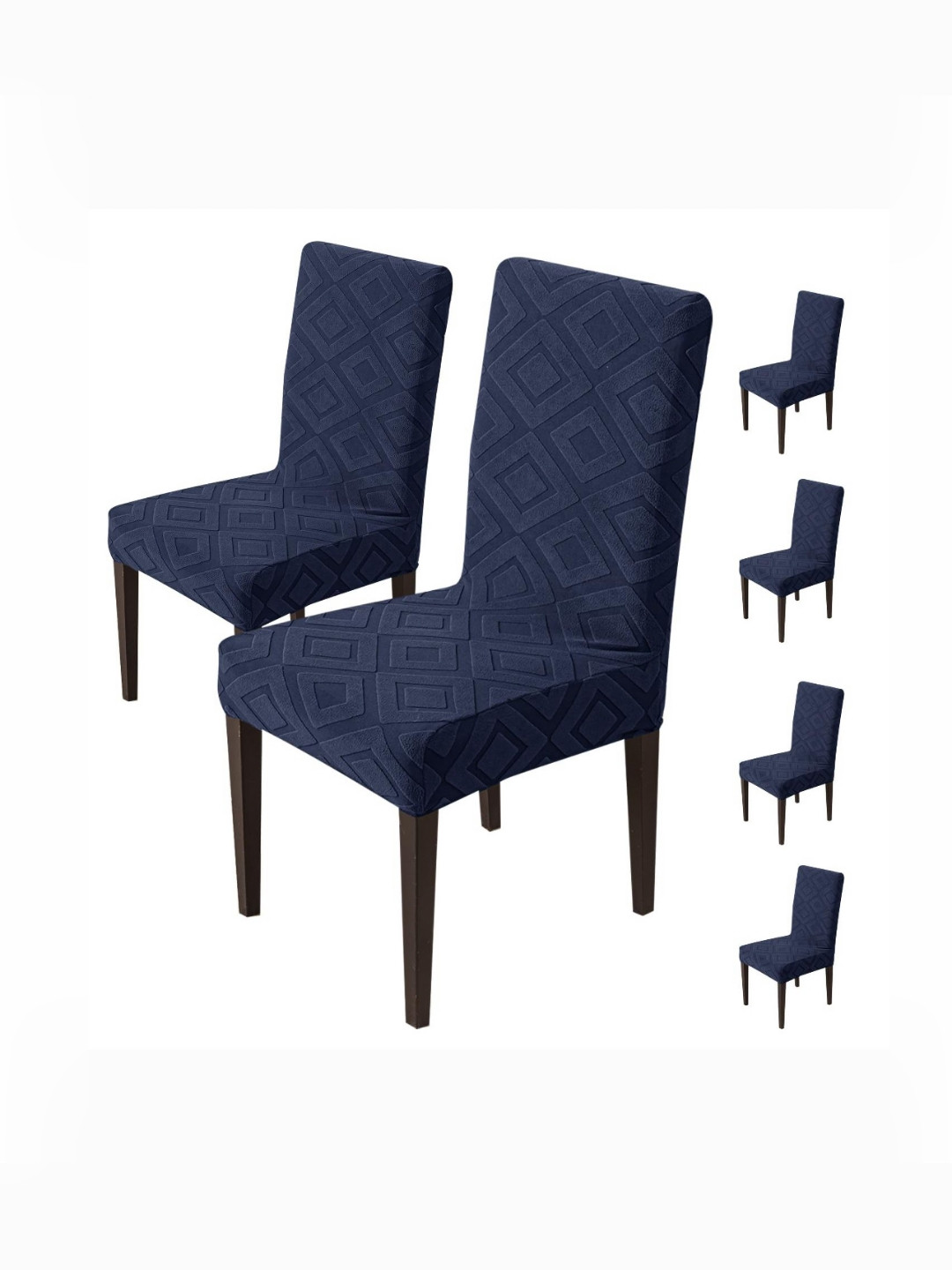 HOUSE OF QUIRK 6-Pcs Navy Blue Patterned 220 GSM Chair Cover