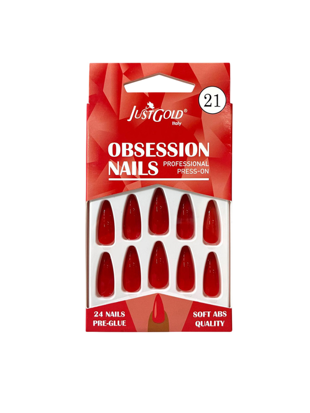 JUSTGOLD Set Of 24 Professional Obsession Press On Pre Glued Nails - Red 21