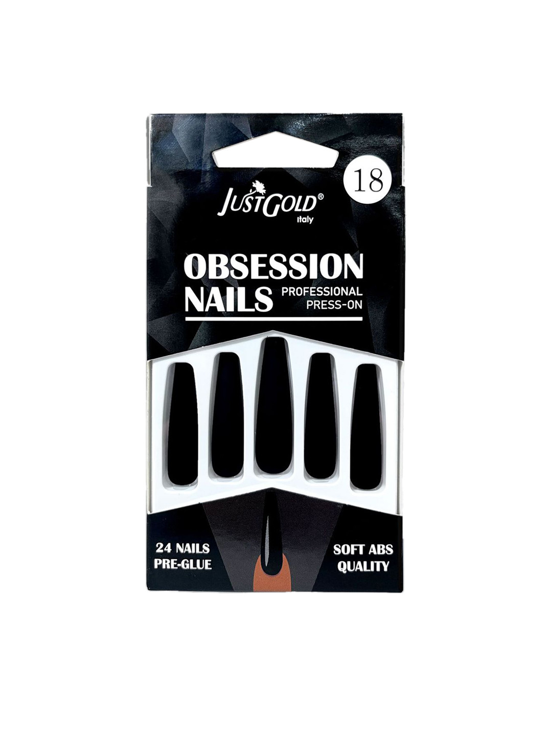 JUSTGOLD Set Of 24 Professional Obsession Press-On Nails Pre Glued Stick On Nails- Black