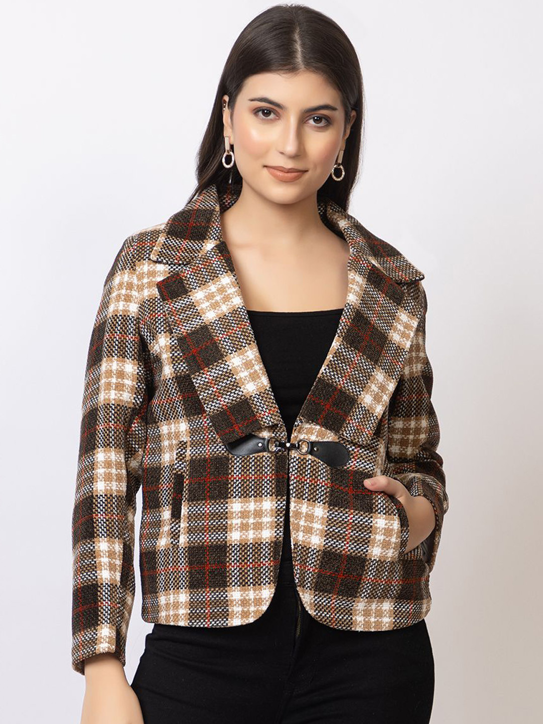 Navsha Checked Single-Breasted Overcoat