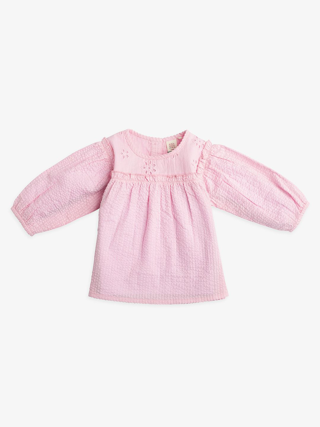 Ed-a-Mamma Baby Girls Crinkled Schiffli Cotton Top