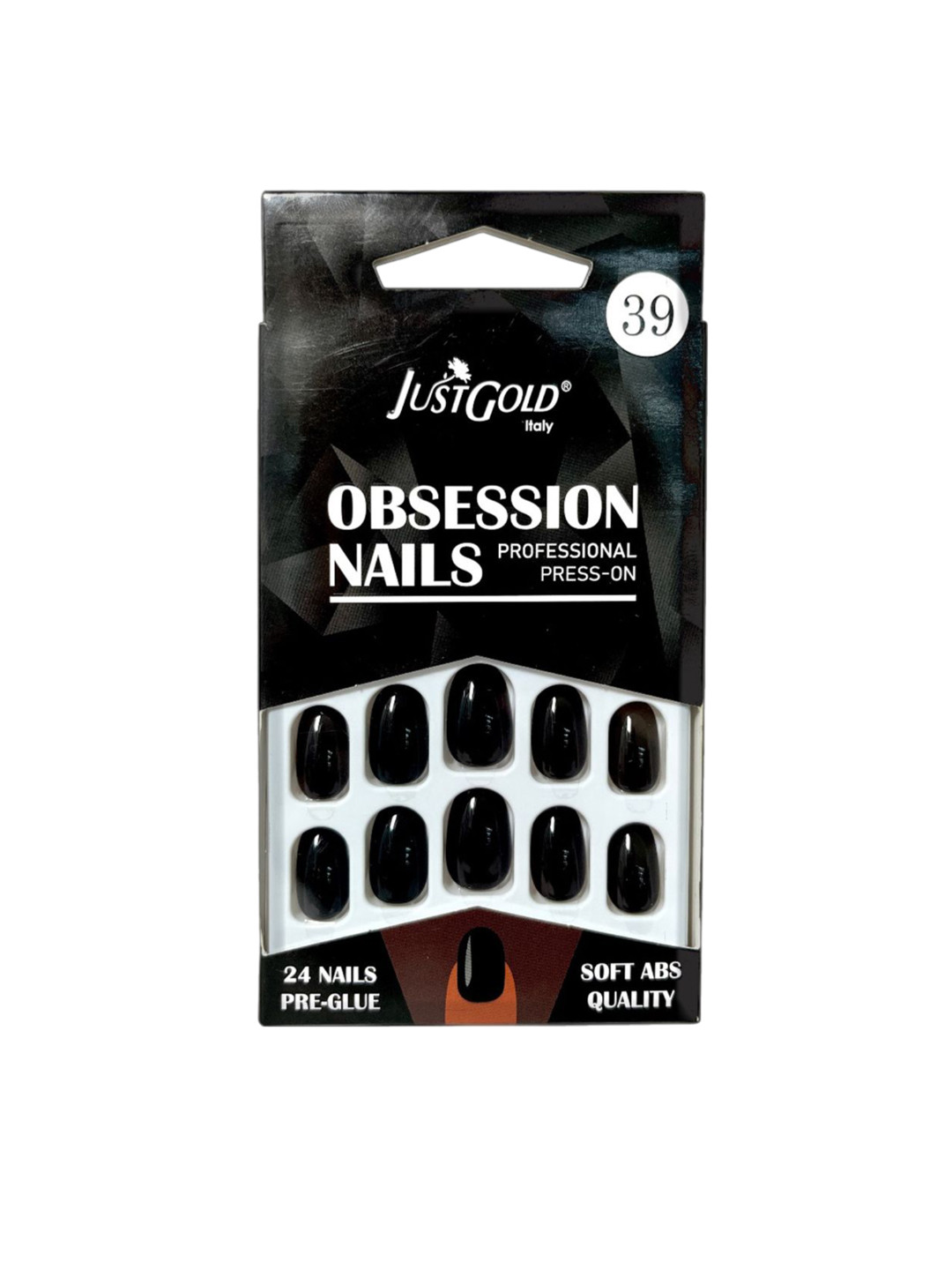JUSTGOLD Set Of 24 Professional Obsession Press On Pre Glued Nails - Black 39