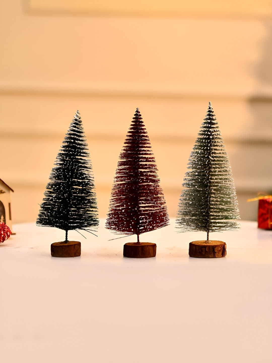 TAYHAA 3-Pcs Red & Green Glittering Christmas Trees