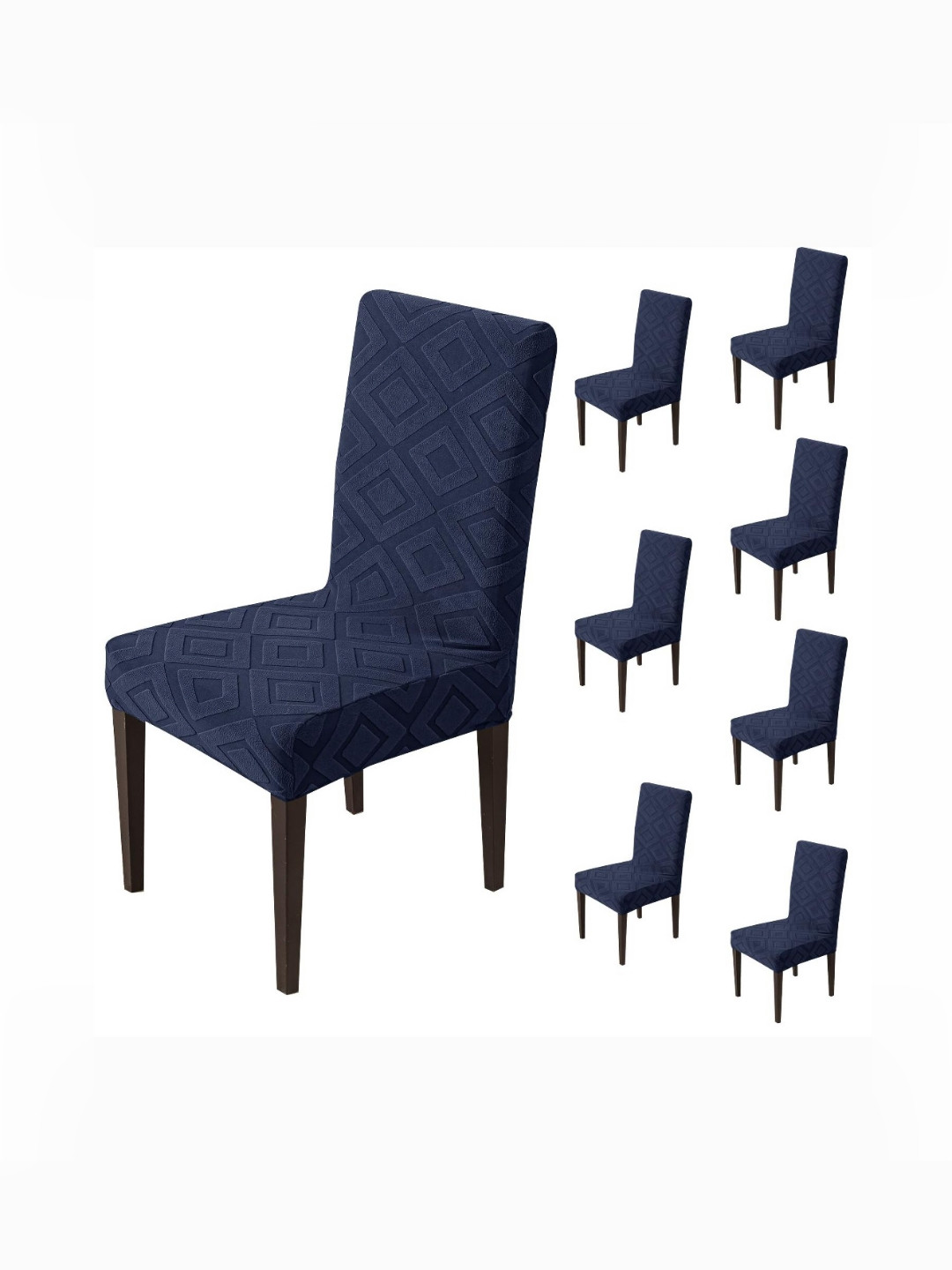HOUSE OF QUIRK Set Of 8 Navy Blue Textured Chair Cover