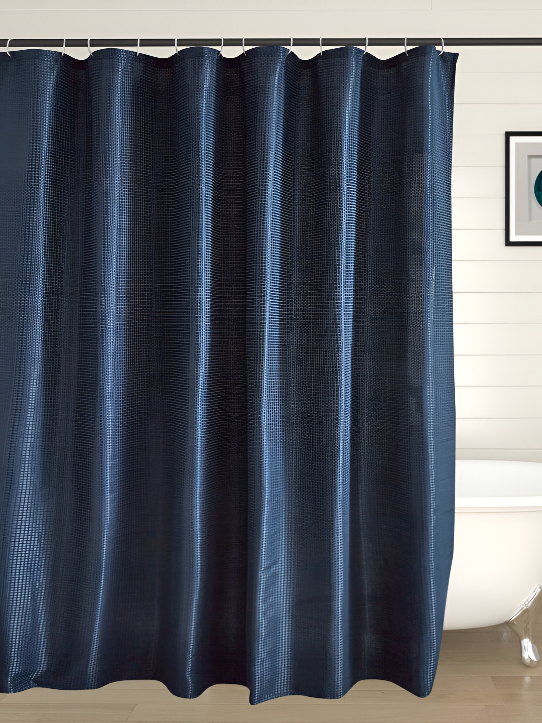 Home Centre Blue Jacquard Water Repellent Shower Curtains