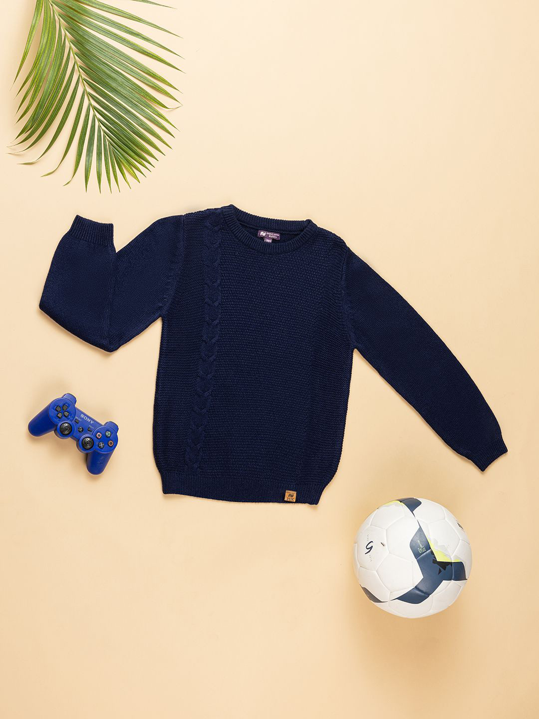 Purple United Kids Boys Cable Knit Self Design Cotton Pullover