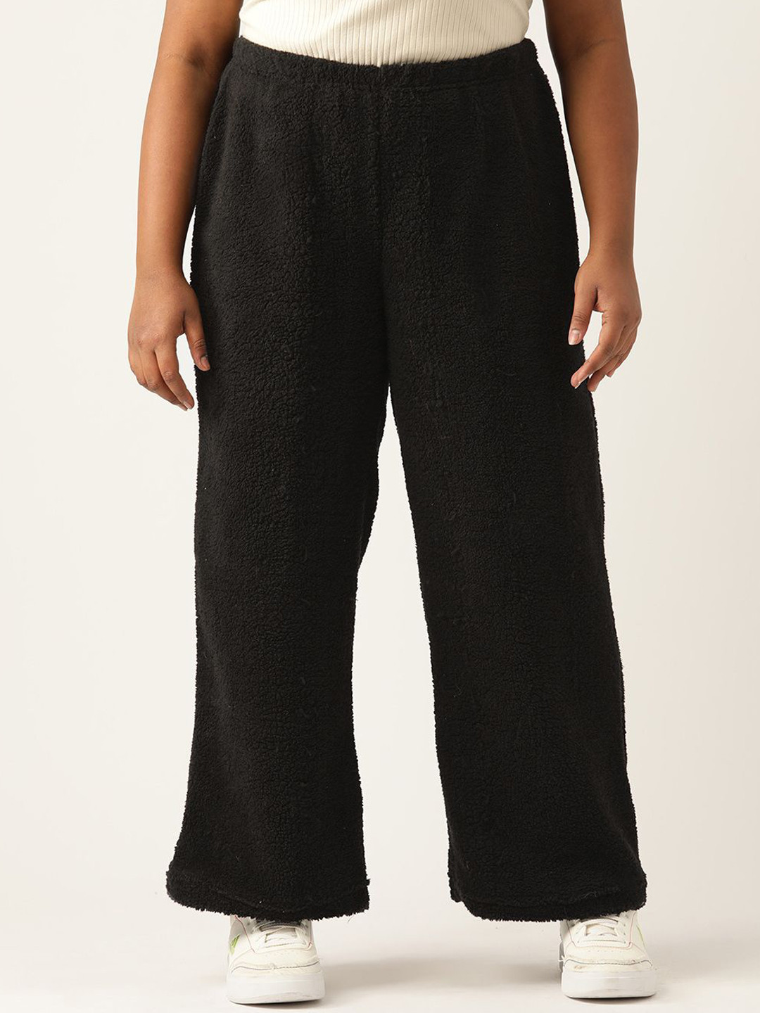 theRebelinme Women Plus Size Relaxed High-Rise Easy Wash Winter Trousers