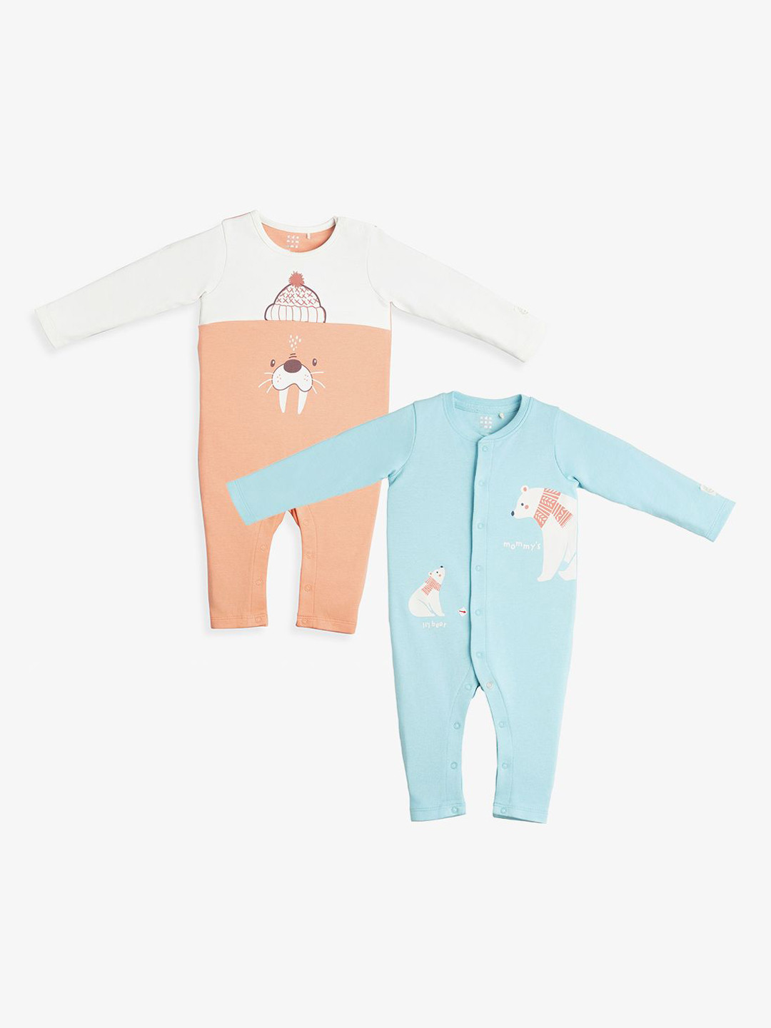 Ed-a-Mamma Baby Infants Pack Of 2 Printed Organic Cotton Rompers