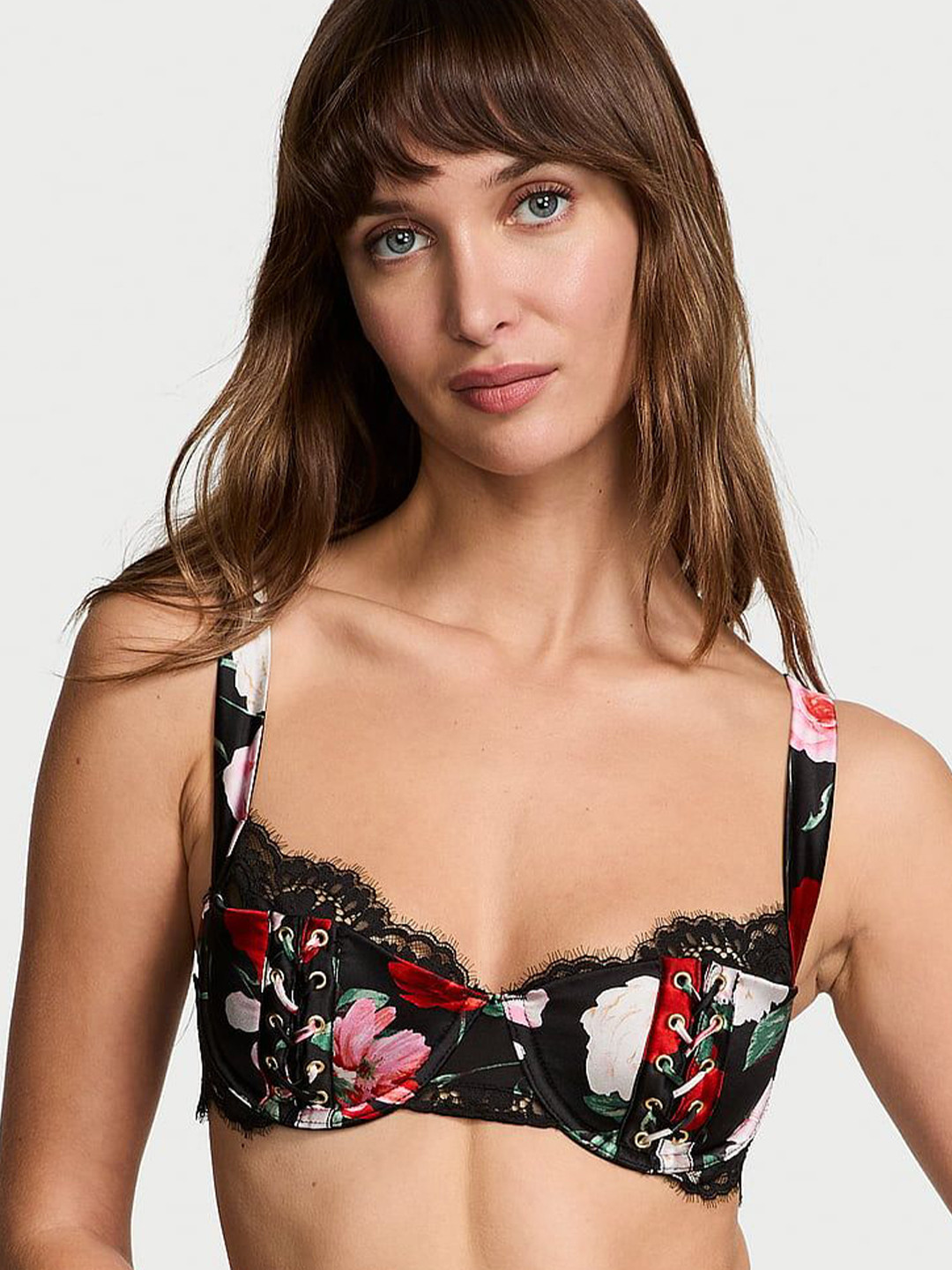 Victoria's Secret Very Sexy ATELIER Victoria's Secret Satin Lace Trim Lightly Lined Balconette Embellished Bra