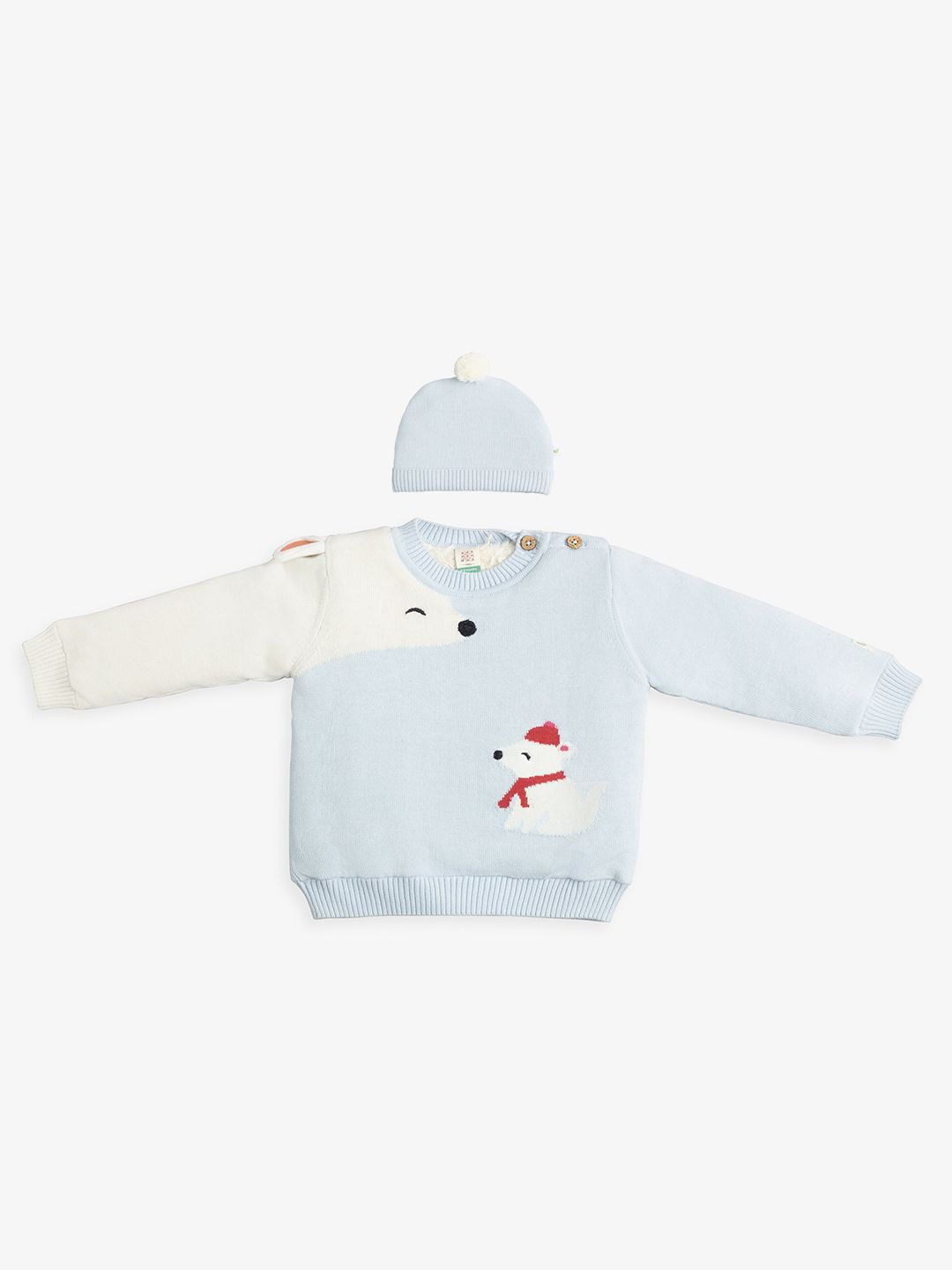 Ed-a-Mamma Baby Kids Graphic Printed Cotton Pullover With Beanie