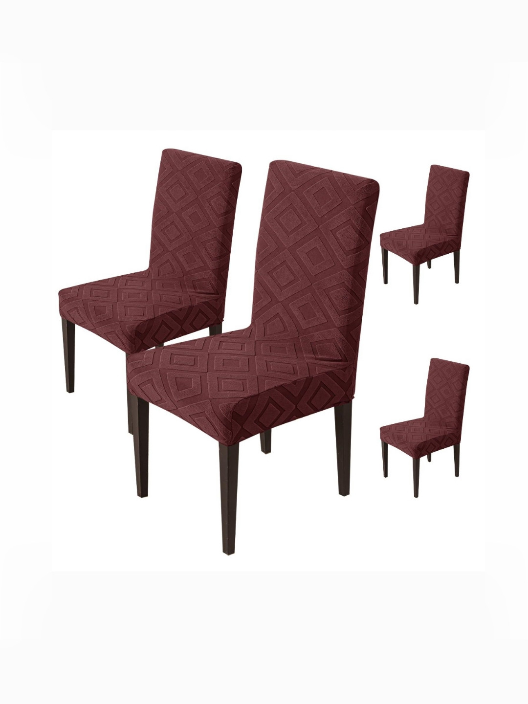 HOUSE OF QUIRK 4-Pcs Maroon Patterned 220 GSM Chair Covers
