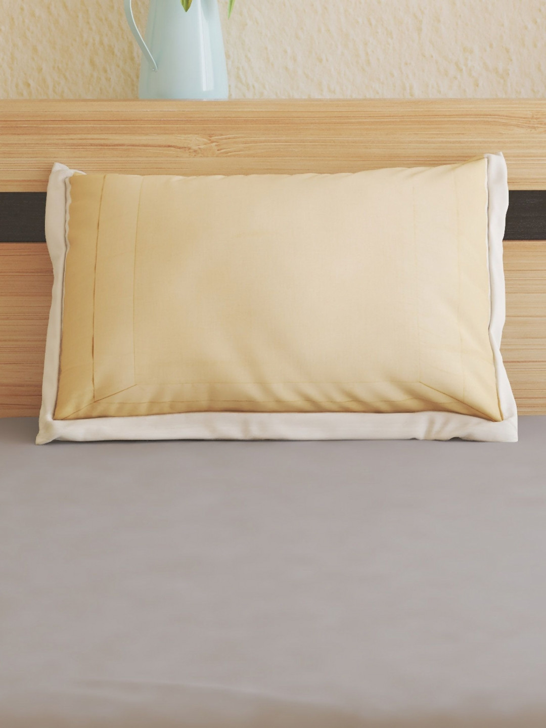 Home Centre Beige 1 Pieces Solid Pure Cotton Square Pillow Covers