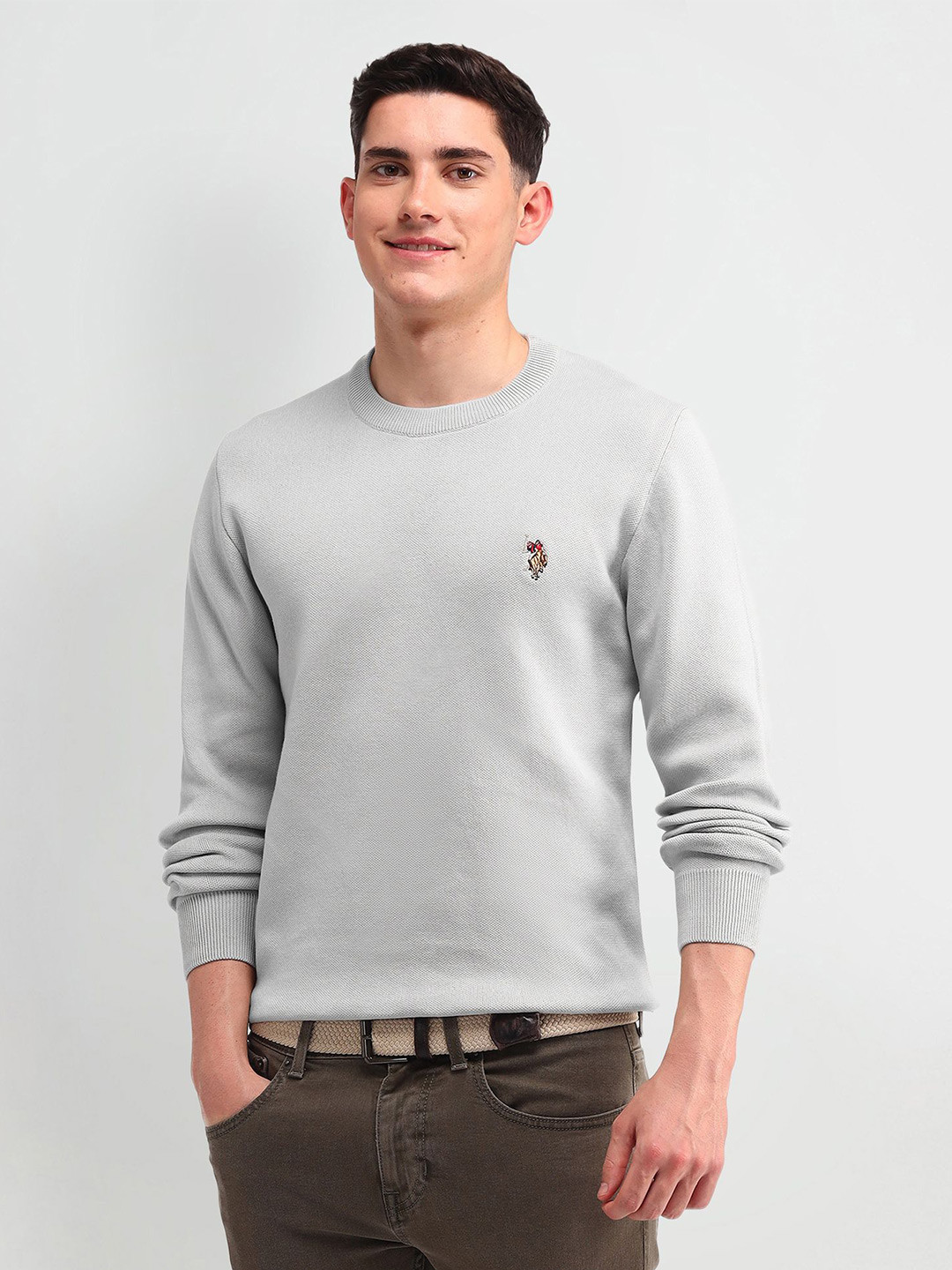U.S. Polo Assn. Denim Co. Men Embroidered Round Neck Cotton Pullover Sweater