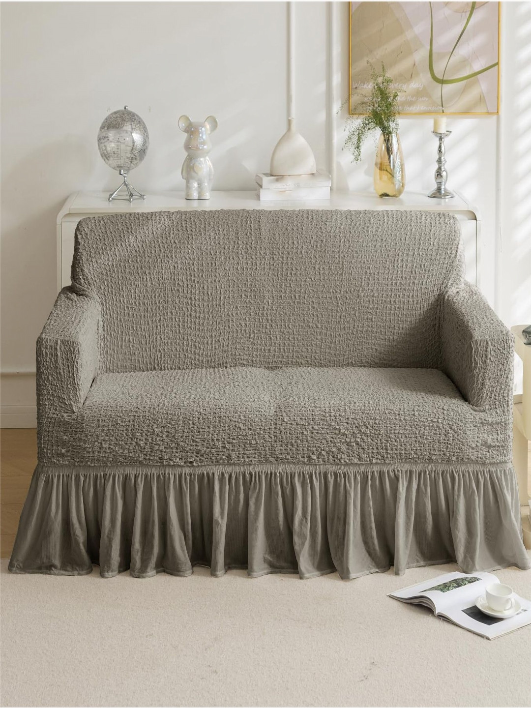 HOUSE OF QUIRK Italian Coffee Brown Self Design 2 Seater Sofa Cover With Arms