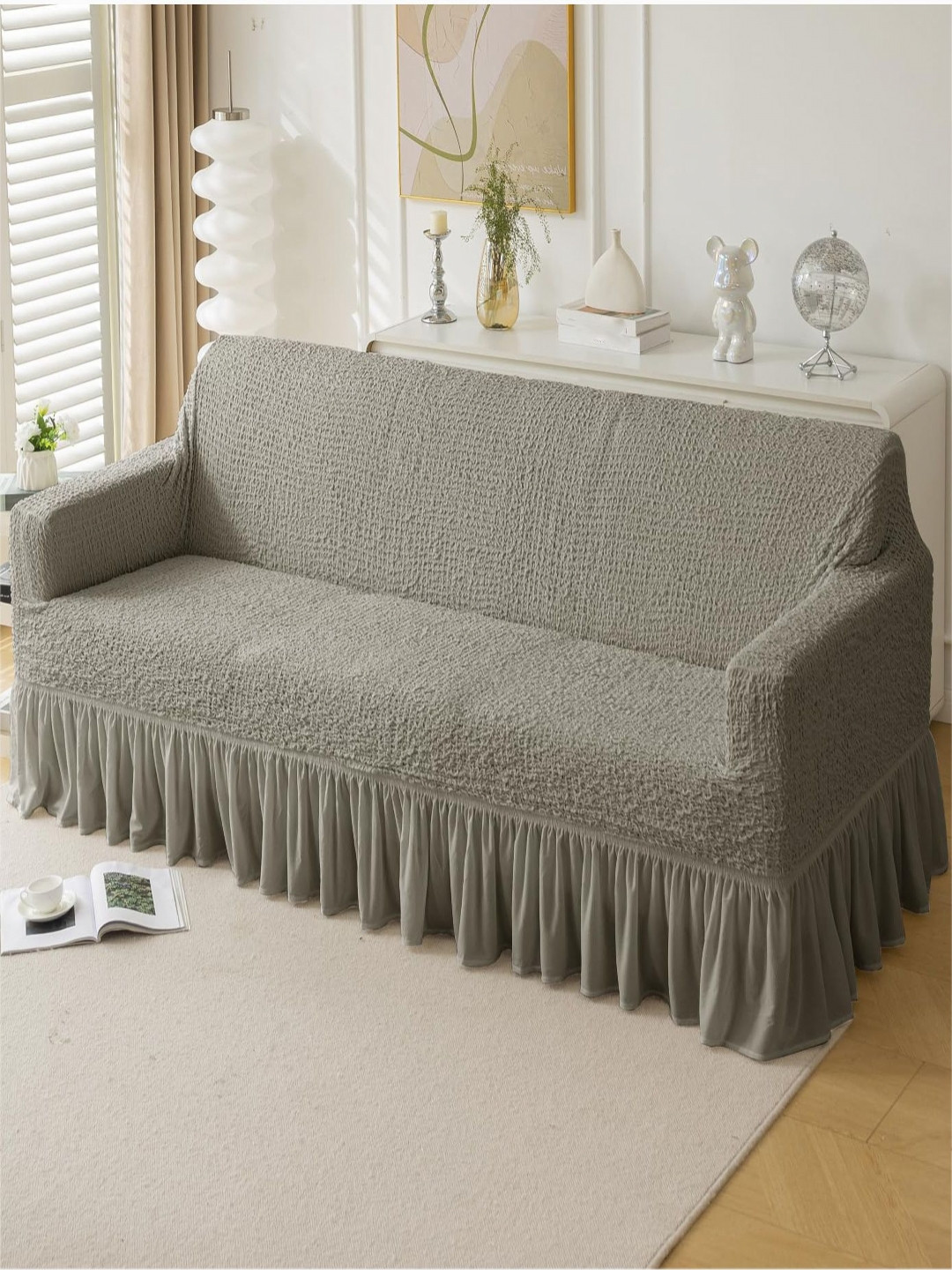 HOUSE OF QUIRK Italian Coffee Brown Self Design 4 Seater Sofa Cover With Arms