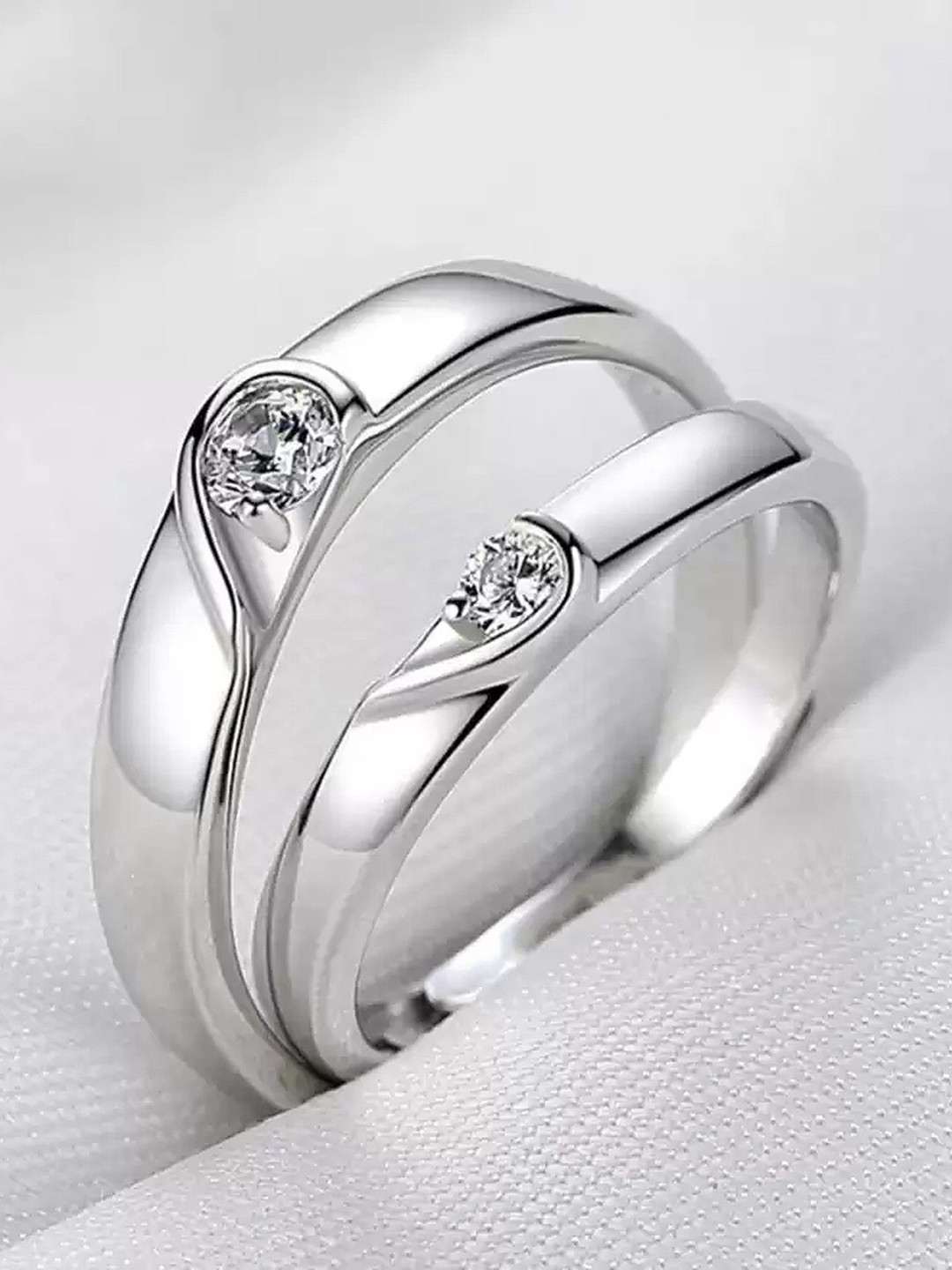 Lila Set Of 2 CZ Stone Studded 1 Hearts Couple Finger Rings