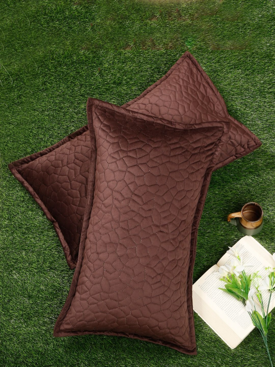 SOKNACK Brown 2 Pieces Solid Jute Silk Rectangle Pillow Covers