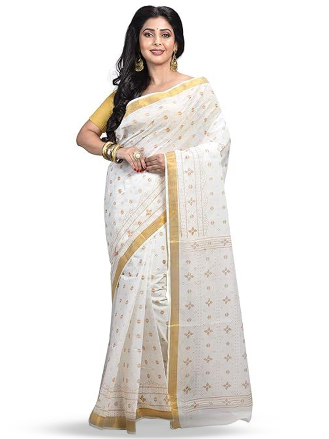 RAJ SAREE HOUSE Ethnic Motifs Zari Pure Cotton Baluchari Saree