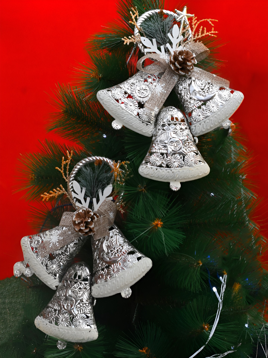 TAYHAA 2-Pcs Grey Hanging Half Jingle Bells