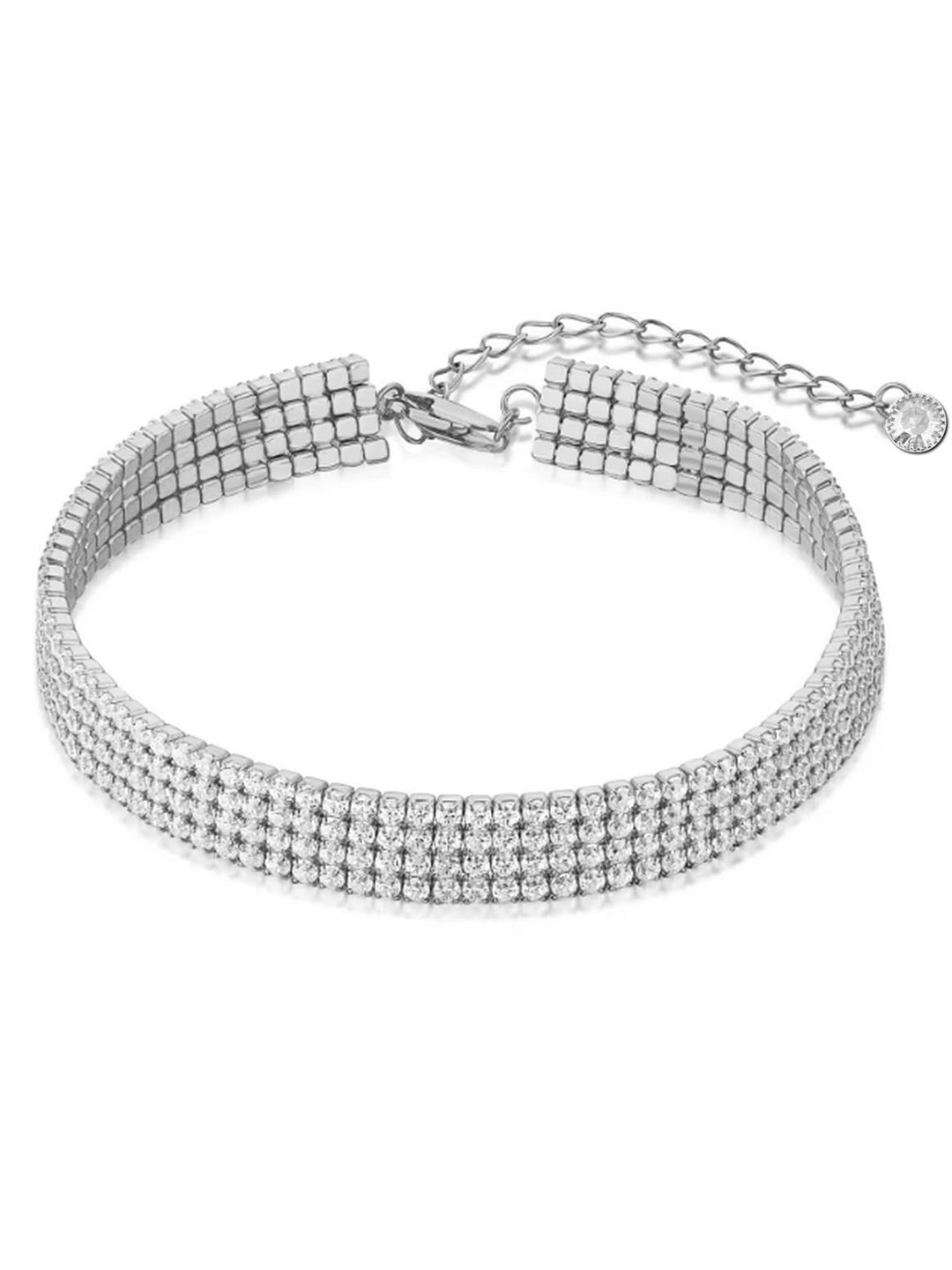 VAMA Women Adjustable Silver Rhinestone Bracelet