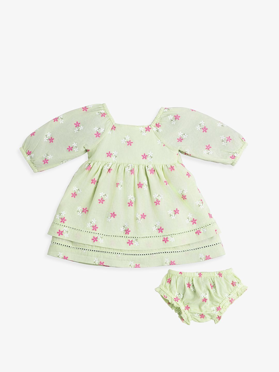 Ed-a-Mamma Baby Girls Floral Print Puff Sleeve A-Line Dress
