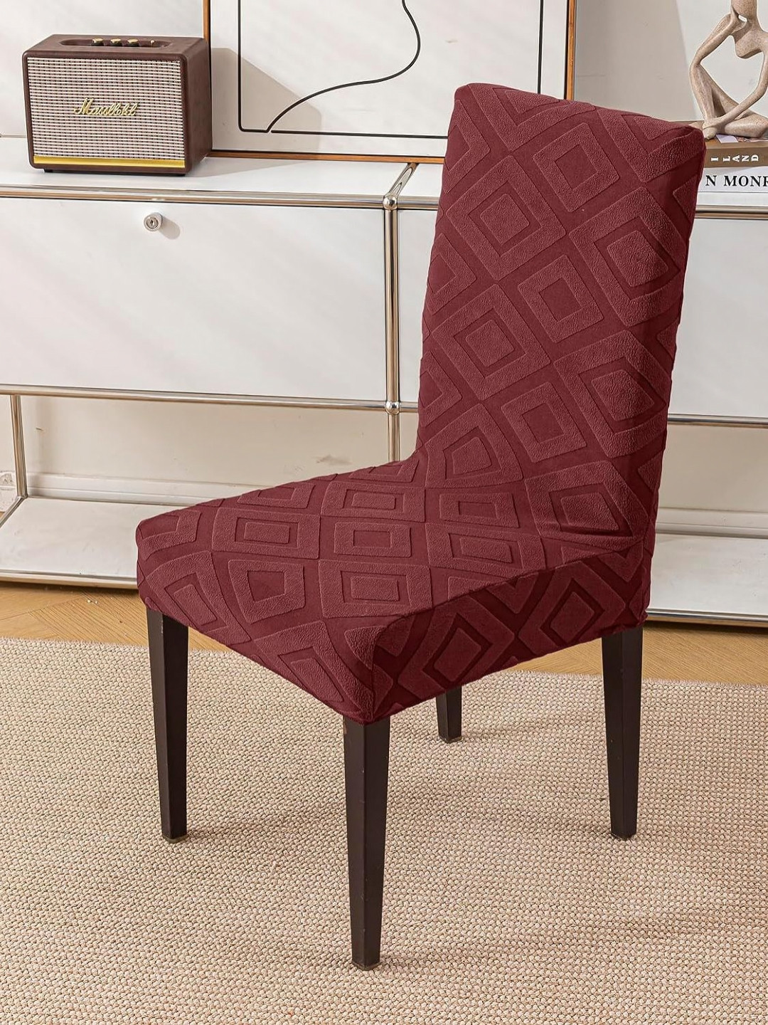 HOUSE OF QUIRK Single Maroon Jacquard Chair Covers