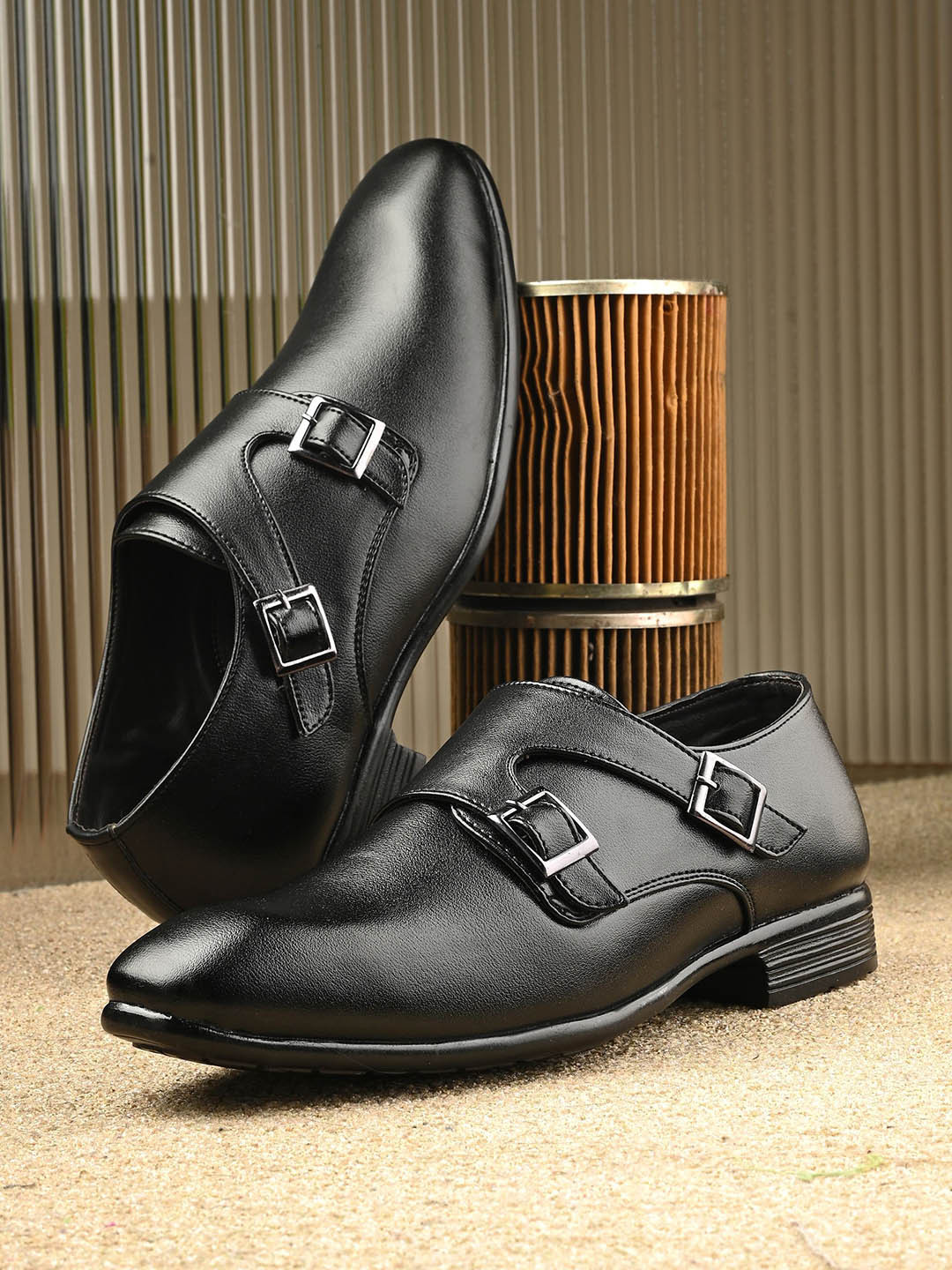 BUCIK Men Round Toe Formal Monk Shoes