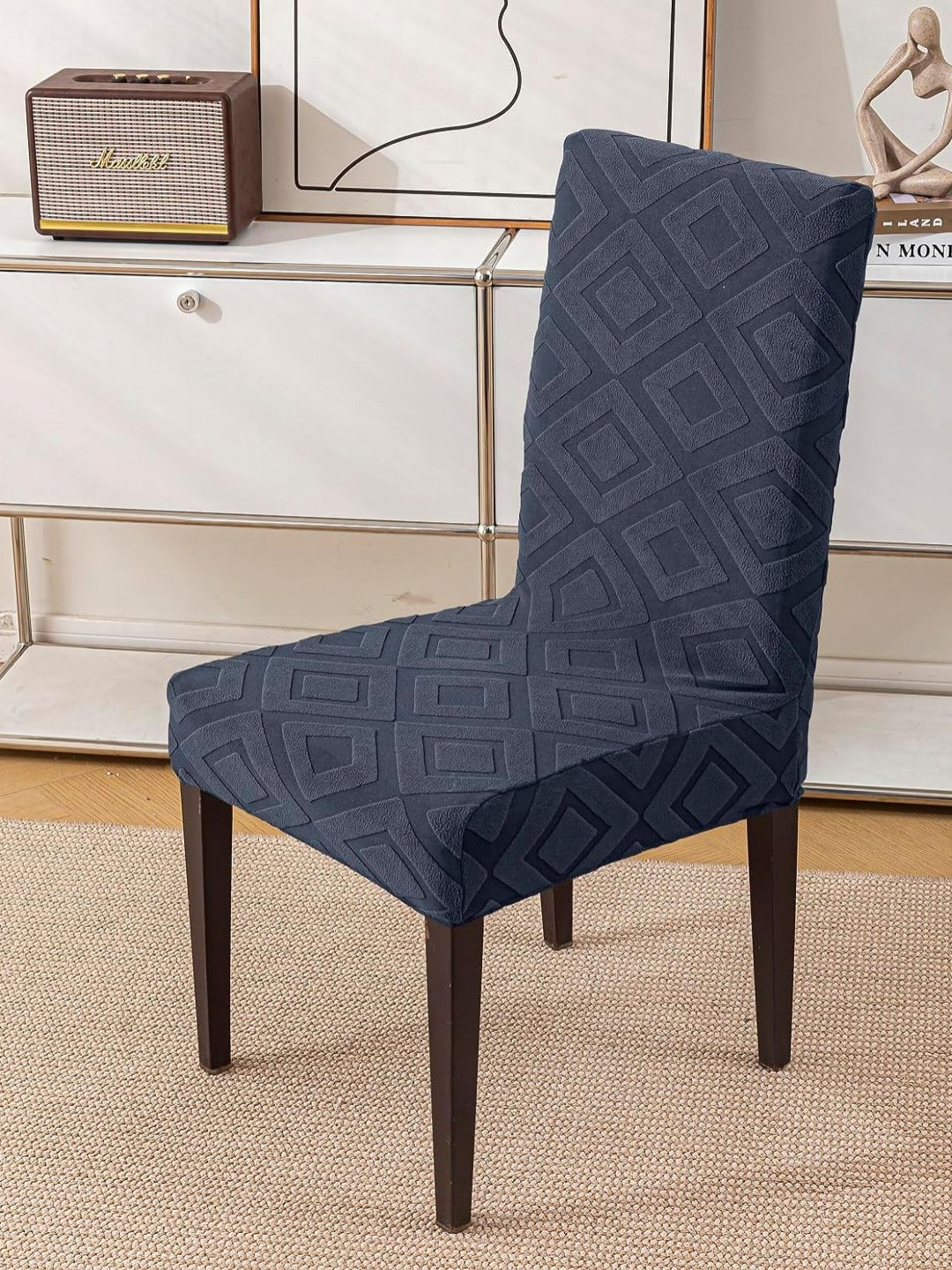 HOUSE OF QUIRK Charcoal Colored Textured Removable Chair Cover