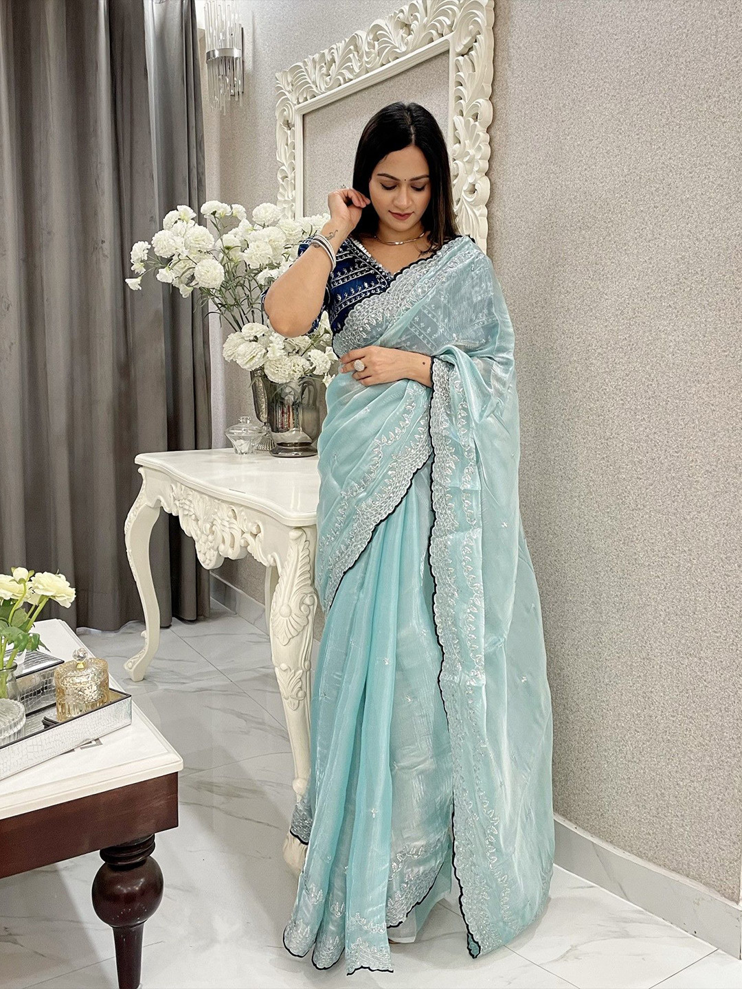 LeeliPeeri Designer Ethnic Motifs Embroidered Saree With Embroidery Stitched Blouse