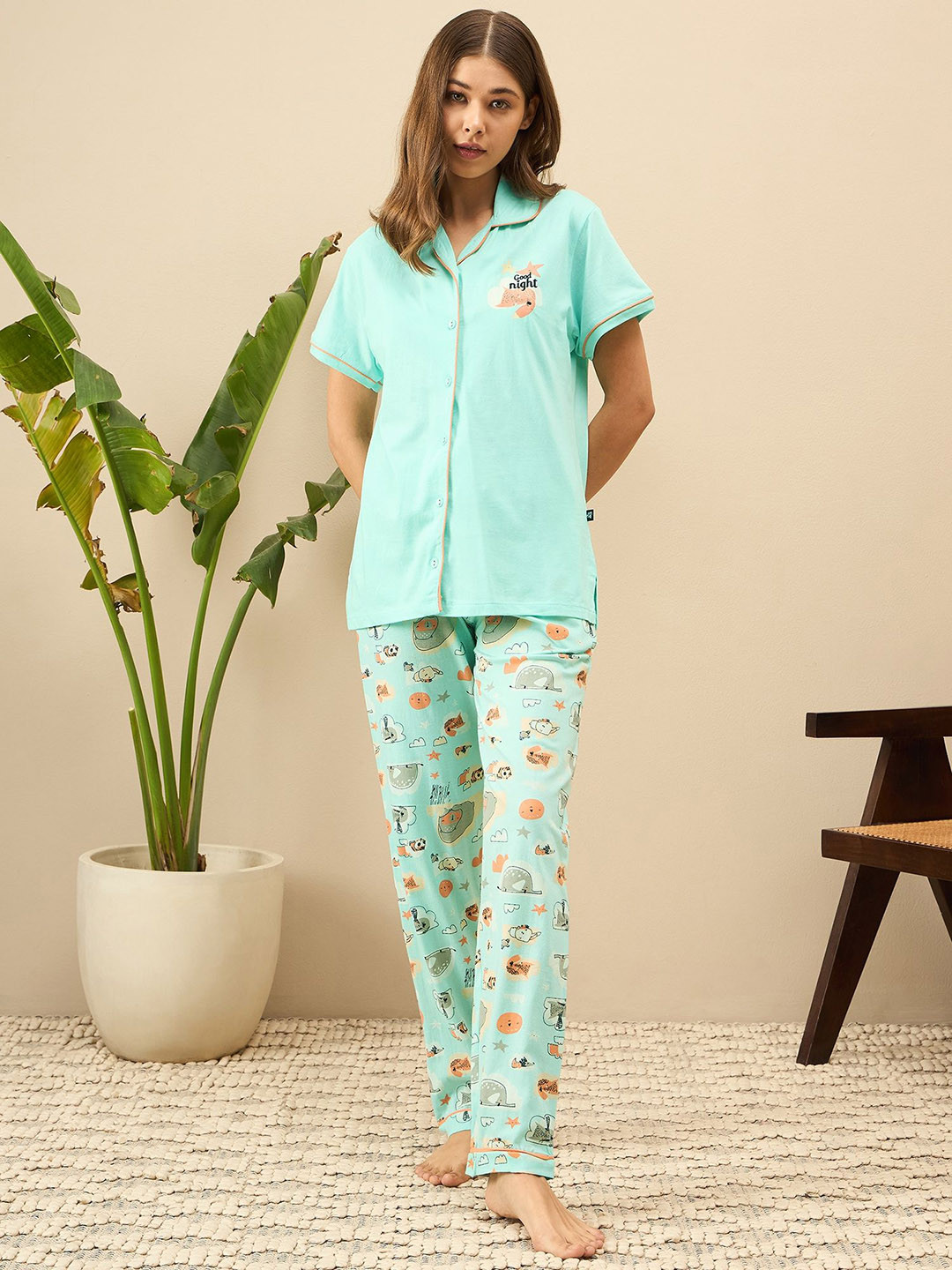 July Women Shirt Collar Short Sleeves Night suit
