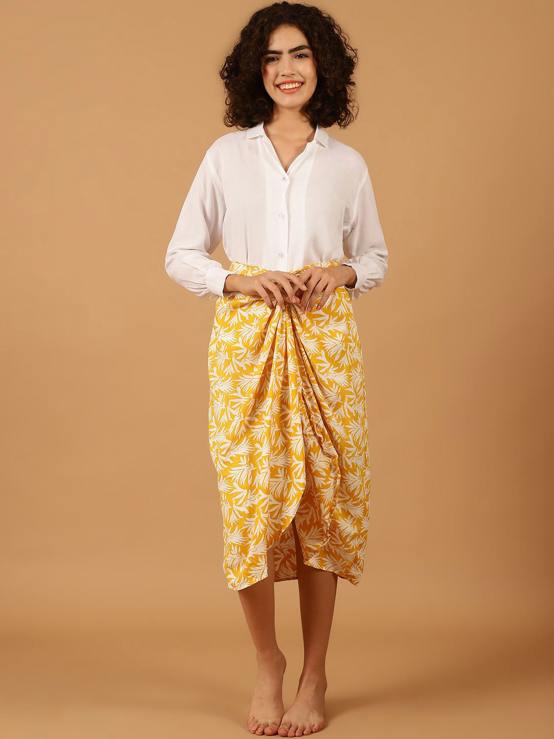 Blissence Women Printed Shirt with Sarong Swimwear Cover-up Set
