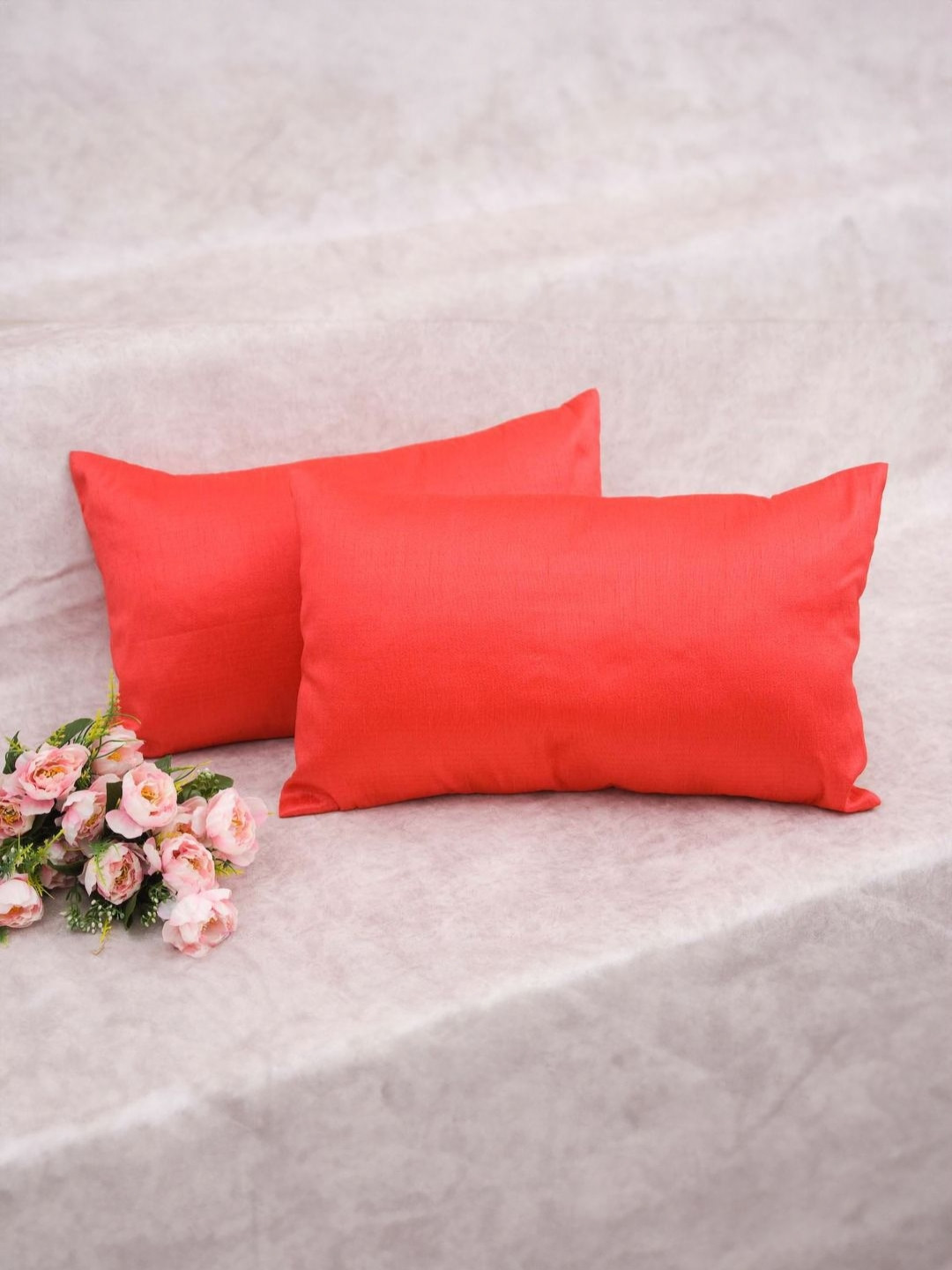 RoyalDeco Coral Silk Anti-Wrinkle 2 Piece Rectangle Cushion Covers - 12 x 20 Inches