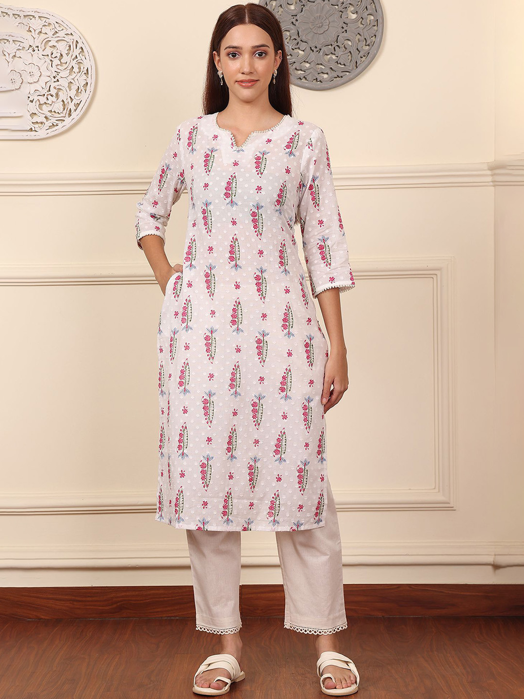 W Women Floral Printed Sequinned Kurta