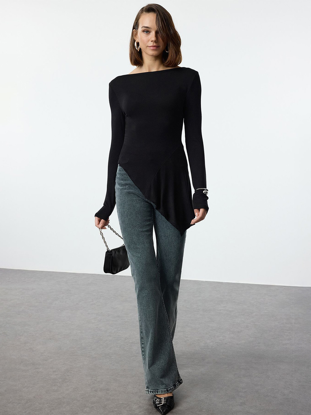 Trendyol Women Boat Neck High-Low Top