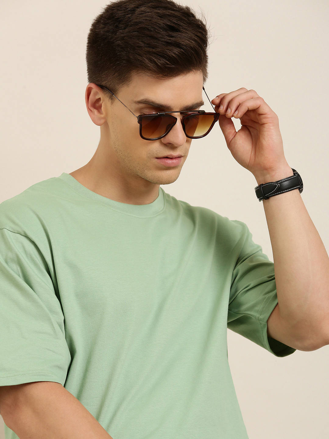 Difference of Opinion Men Sage Green Cotton Drop-Shoulder Oversized Fit T-shirt