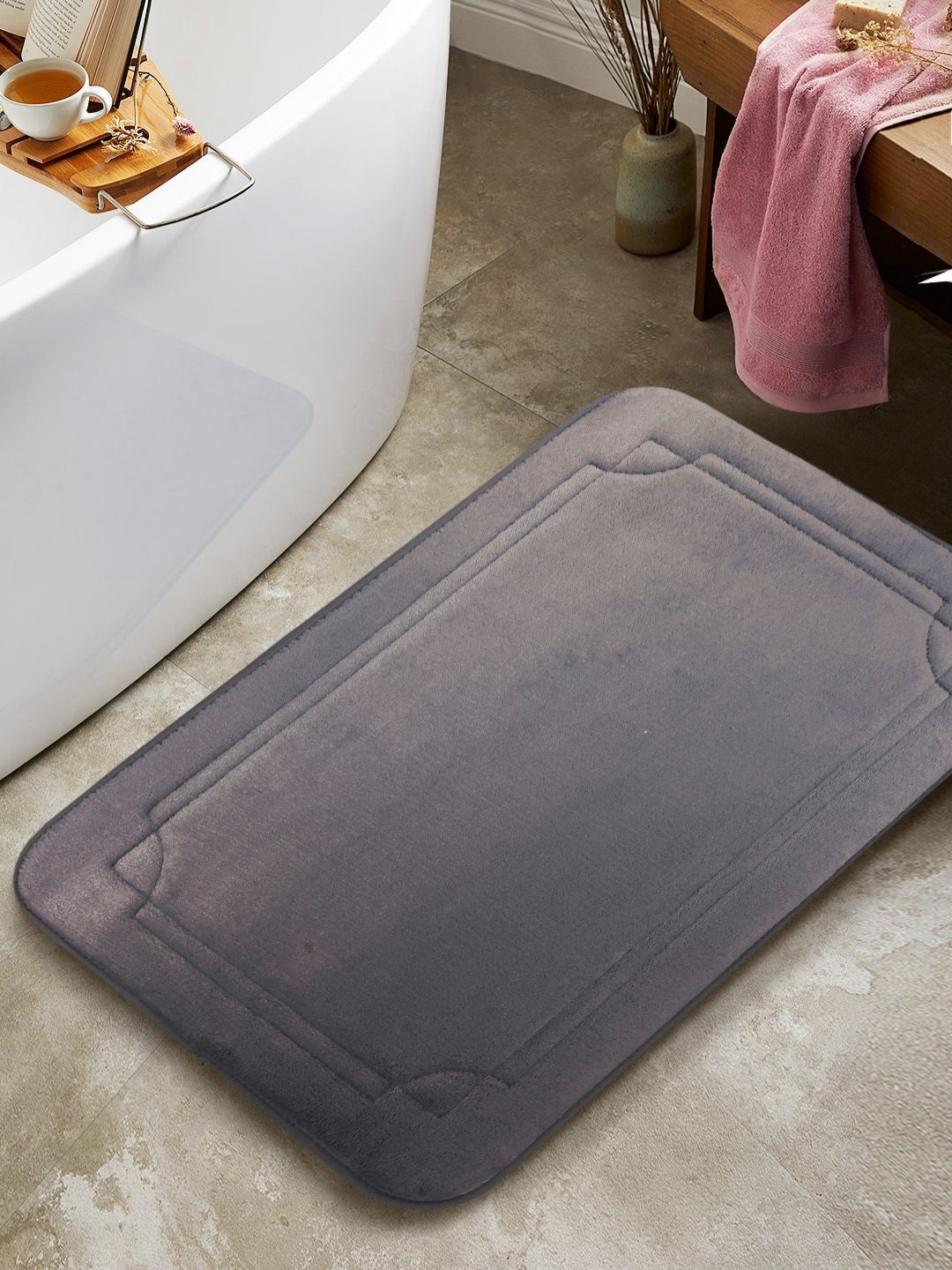 BIANCA Grey Anti-Slip Bath Rug