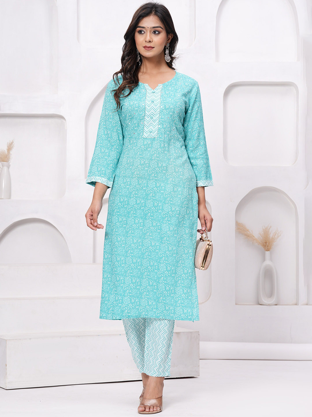 Mugdha Silk Sarees Women Ethnic Motifs Printed Regular Beads and Stones Kurta with Trousers & With Dupatta