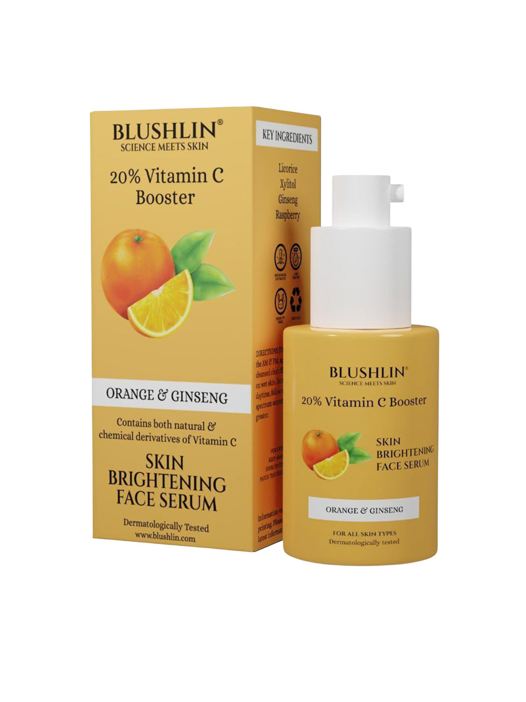 BLUSHLIN 20% Pure Vitamin C Skin Brightening Serum With Orange & Ginseng - 30 ml