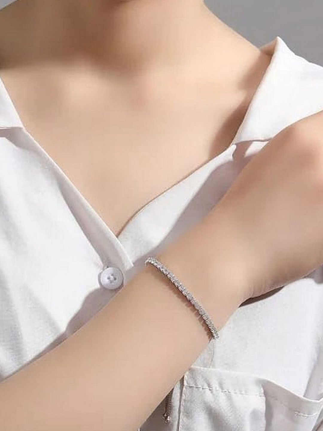 VAMA Women Adjustable Silver Plated AD Stone Charm Armlet