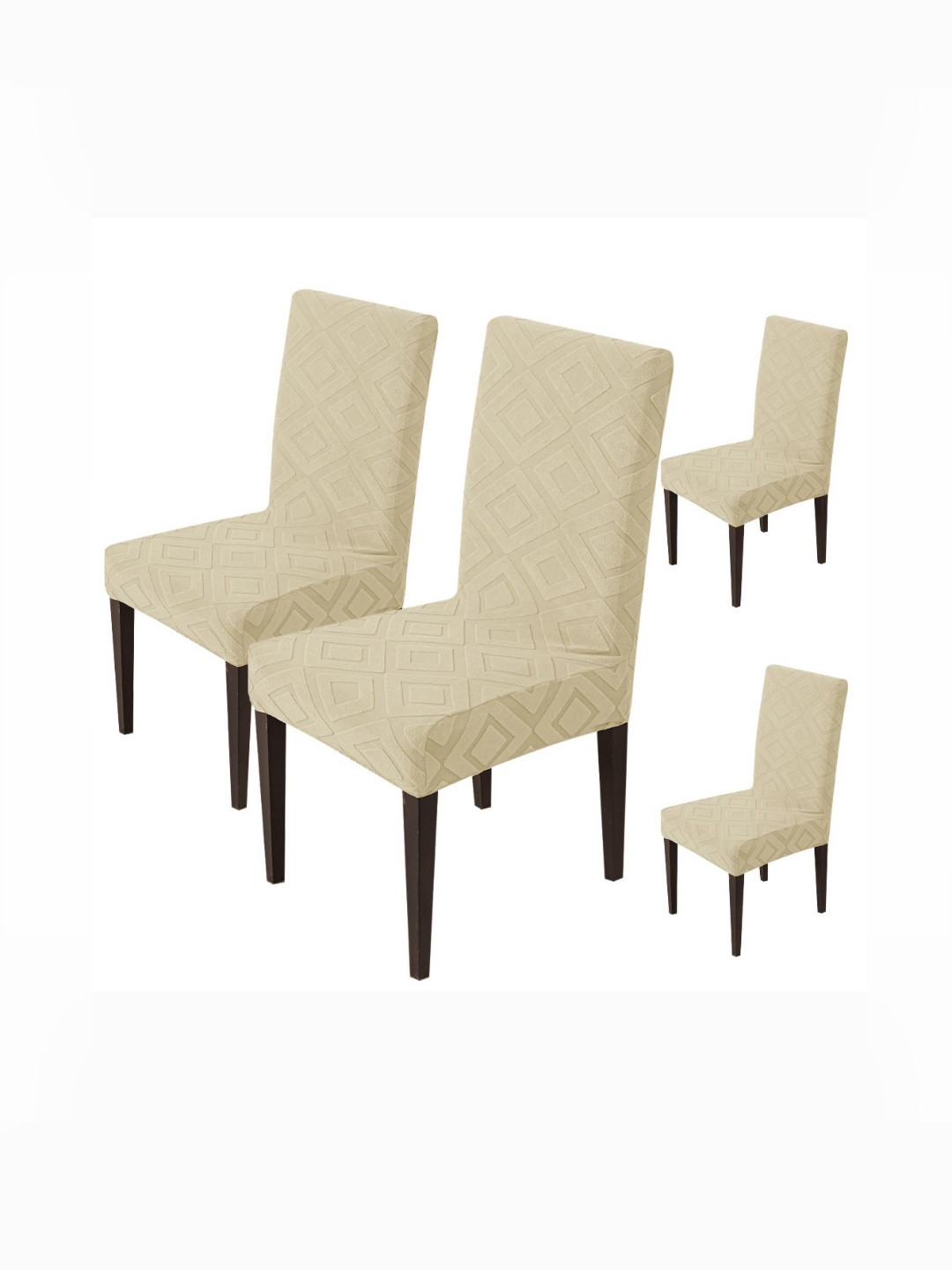 HOUSE OF QUIRK  Set Of 4 Beige Diamond Textured Chair Covers