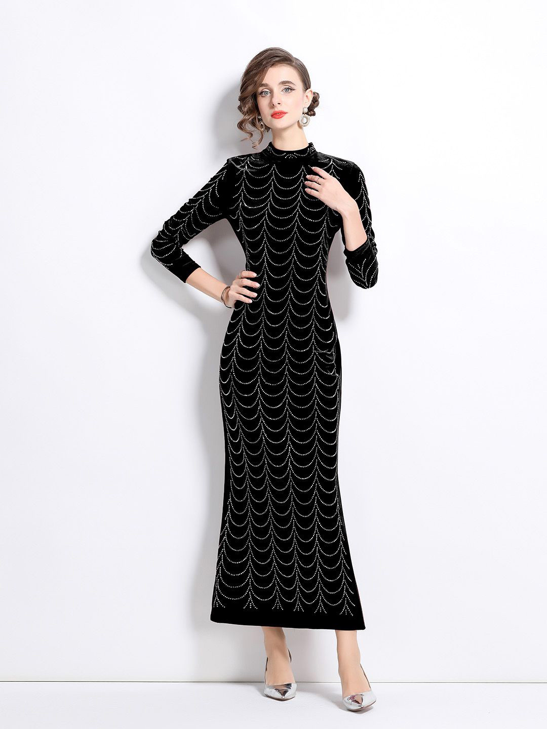 JC Collection Women Beads & Stones Embellished Sheath Maxi Dress