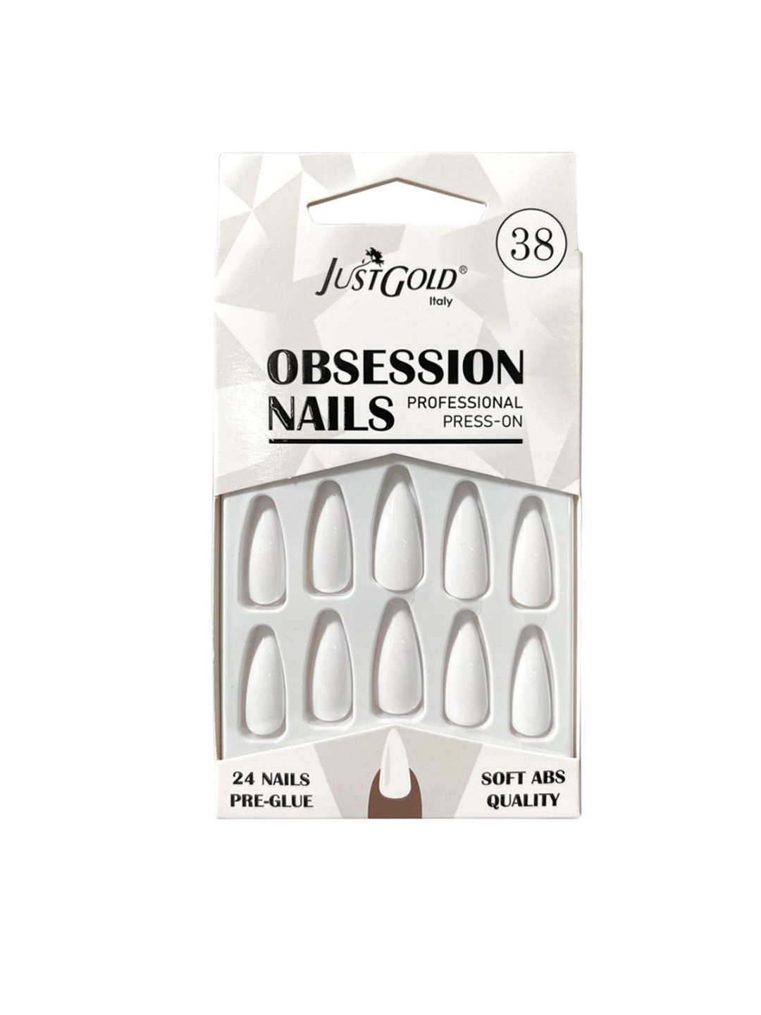 JUSTGOLD Set Of 24 Professional Obsession Press On Pre Glued Nails - White 38