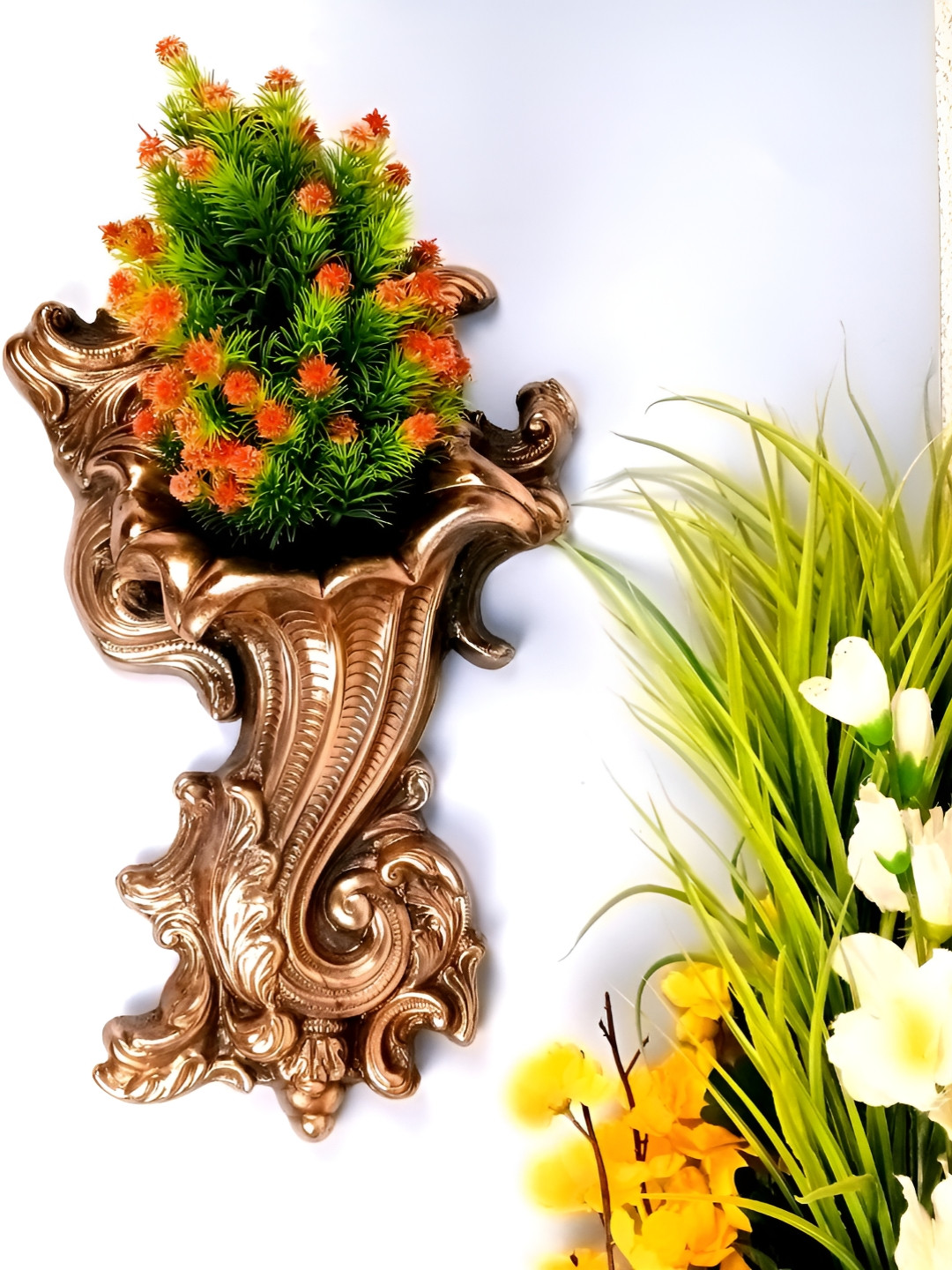 apka mart Flower Vase Metal Glossy Wall Mounted Hall Wall Hangings-18.1In