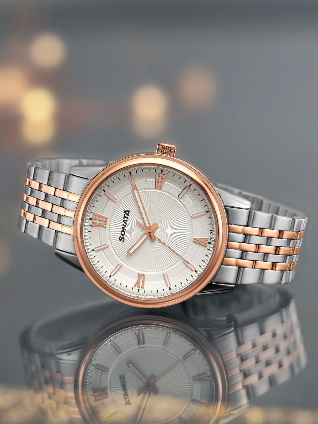 Sonata Men Dial & Bracelet Style Straps Analogue Watch 77154KM02