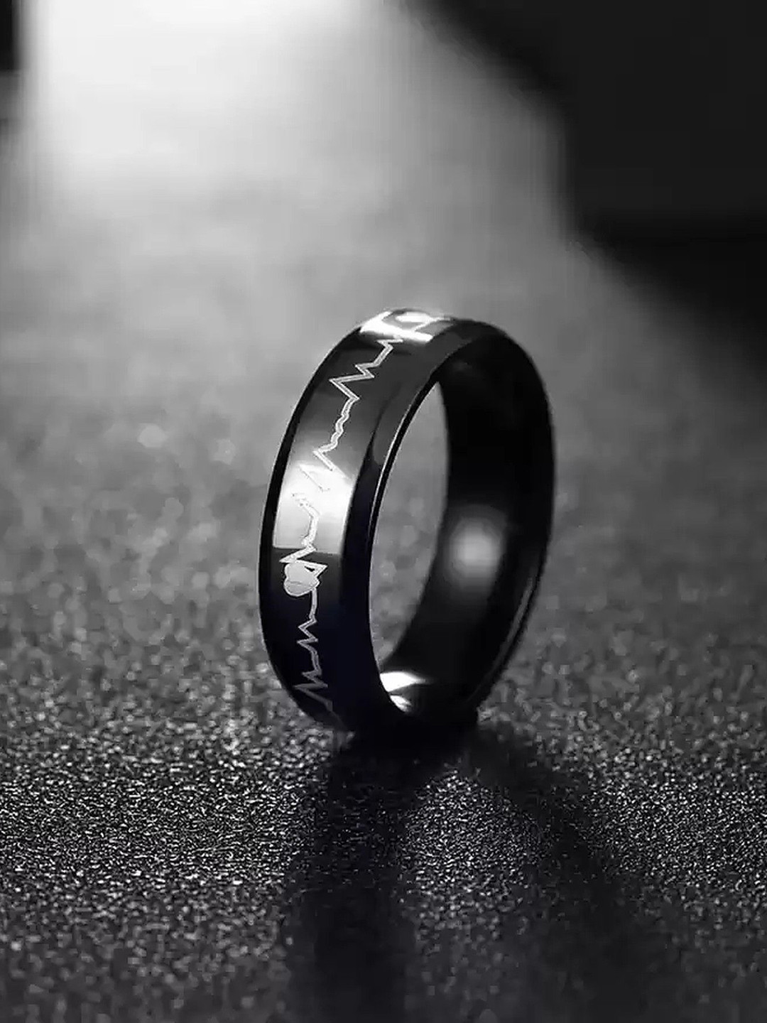 Lila Stainless Steel ECG-Designed Band Ring