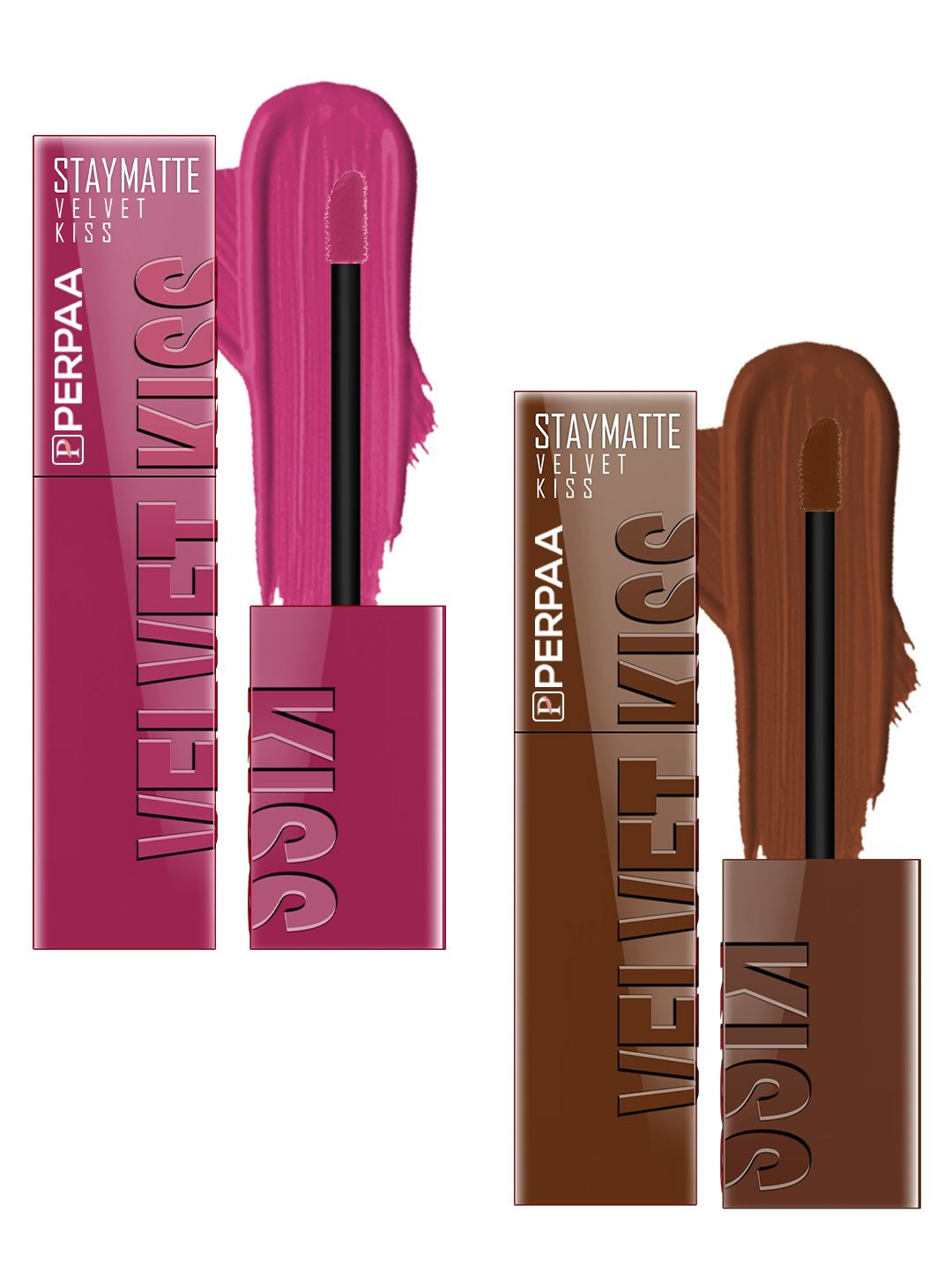 PERPAA Set Of 2 Staymatte Velvet Kiss Lipstick- 3.5ml Each-Dark Pink-Chocolate Brown